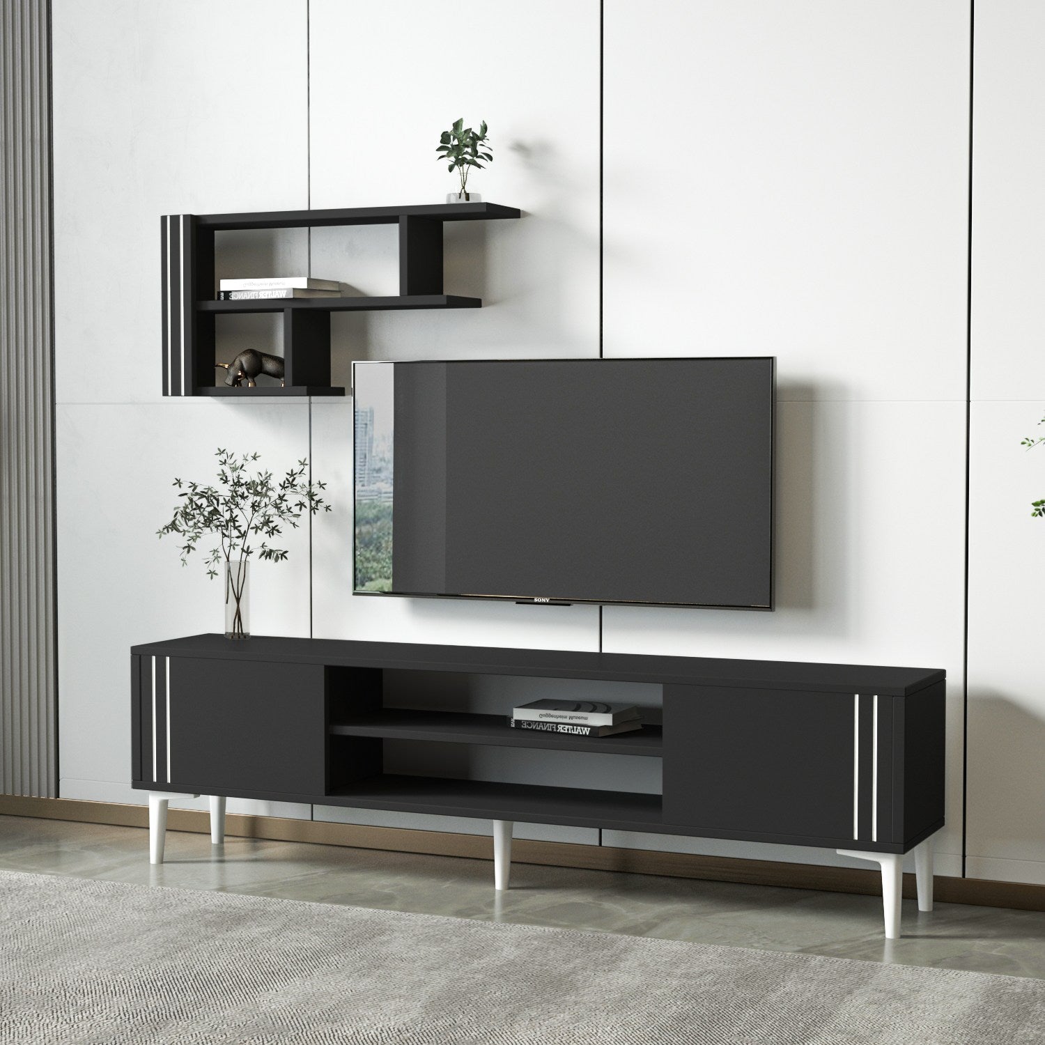 Móvel de TV – 140 cm x 44.6 cm – Antracite – Painel de partículas revestido a melamina