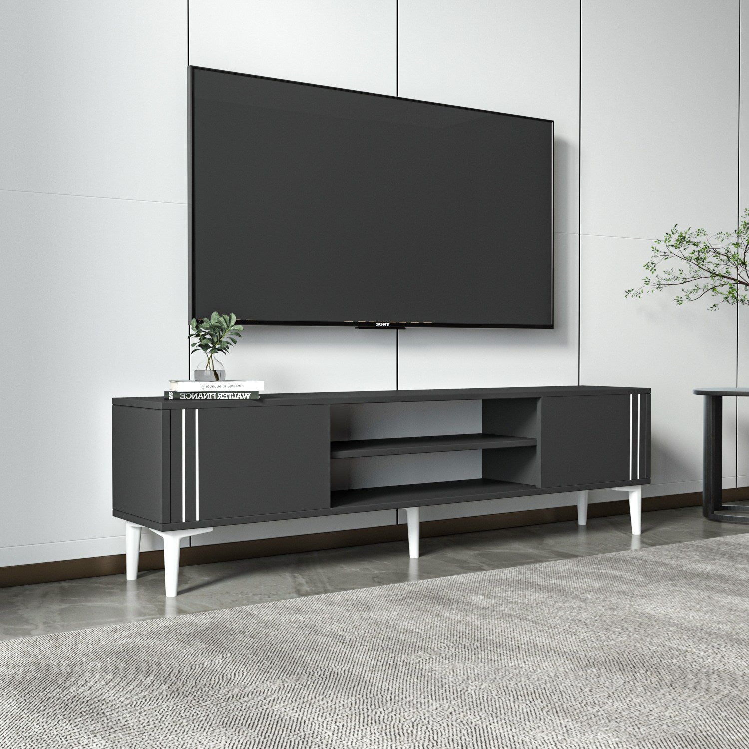 Móvel de TV – 140 cm – Antracite – Painel de partículas revestido a melamina