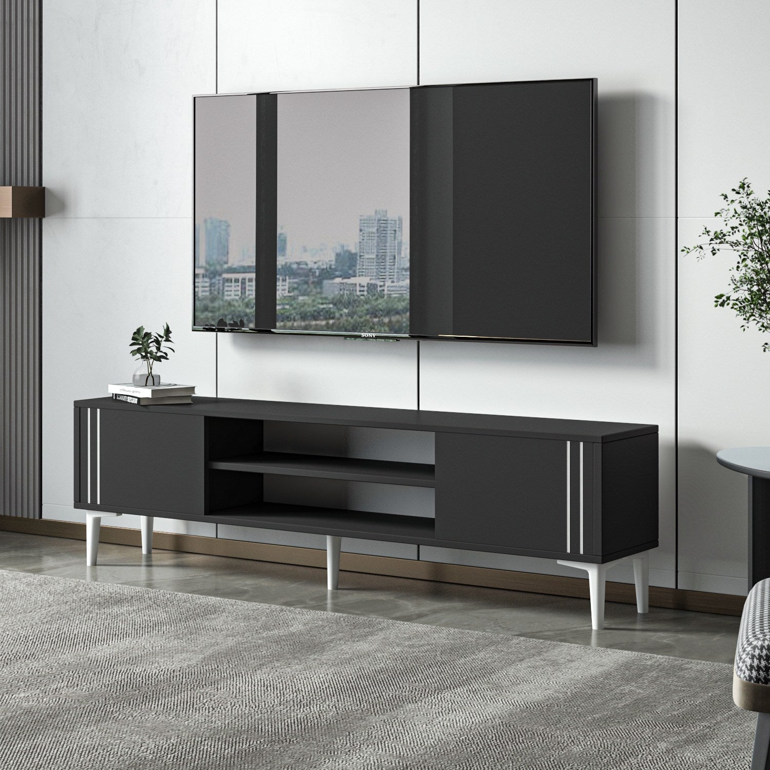 Móvel de TV – 140 cm – Antracite – Painel de partículas revestido a melamina