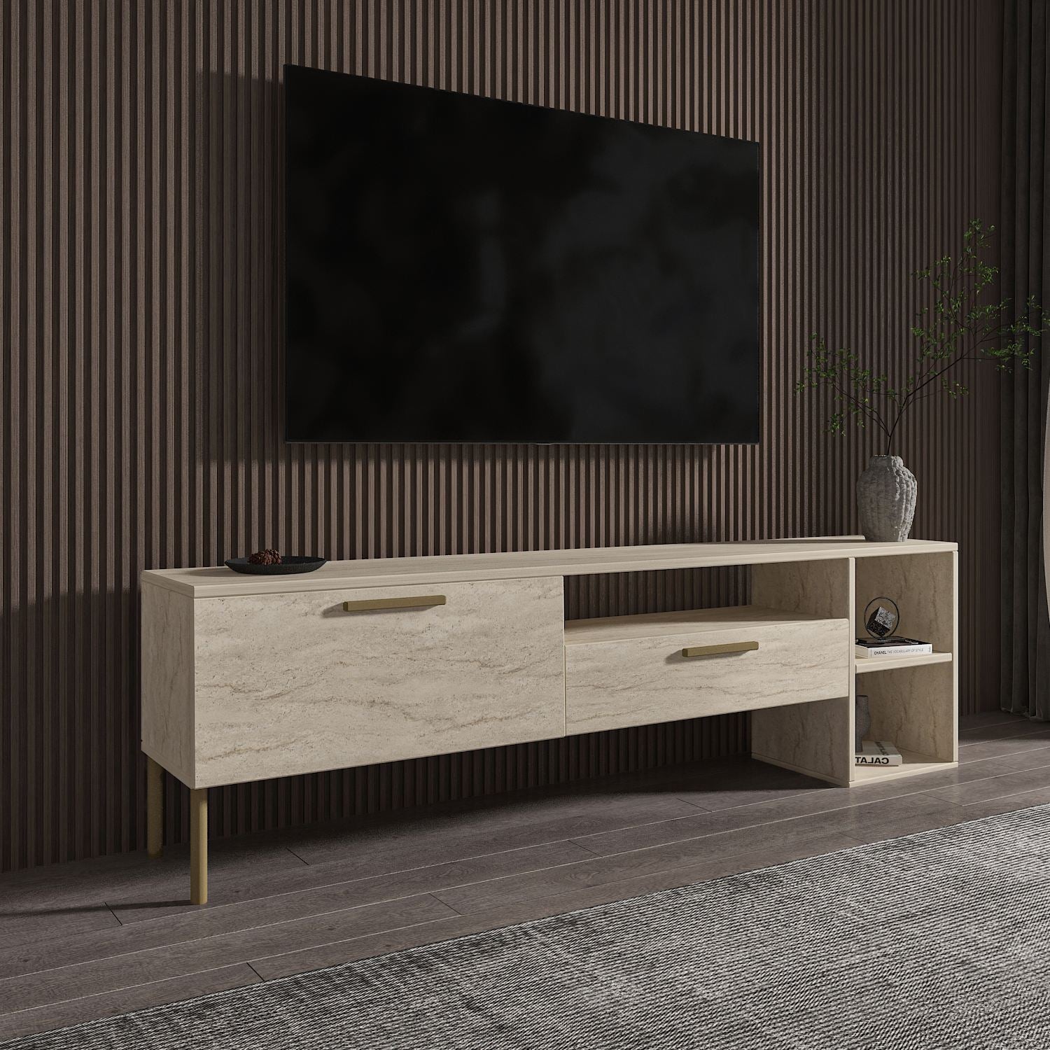 Móvel de TV – 150 cm – Travertino – MDF