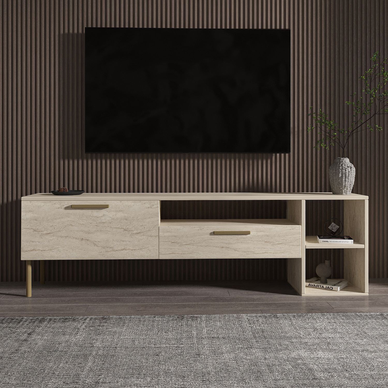 Móvel de TV – 150 cm – Travertino – MDF