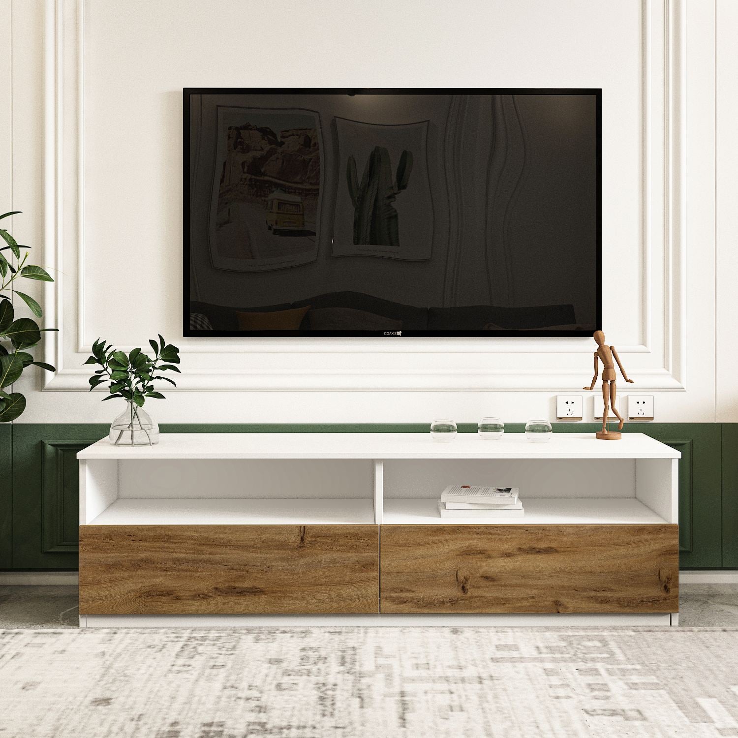 Móvel de TV – 144cm x 49.8cm x 45cm – Branco e Natural – MDF