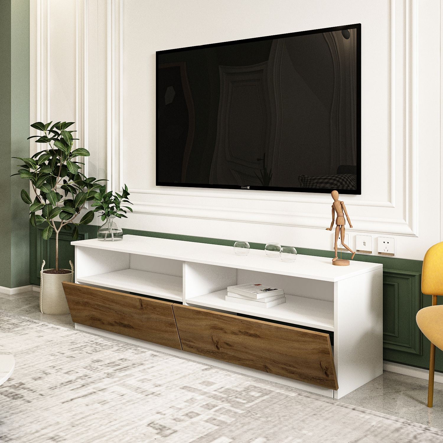 Móvel de TV – 144cm x 49.8cm x 45cm – Branco e Natural – MDF