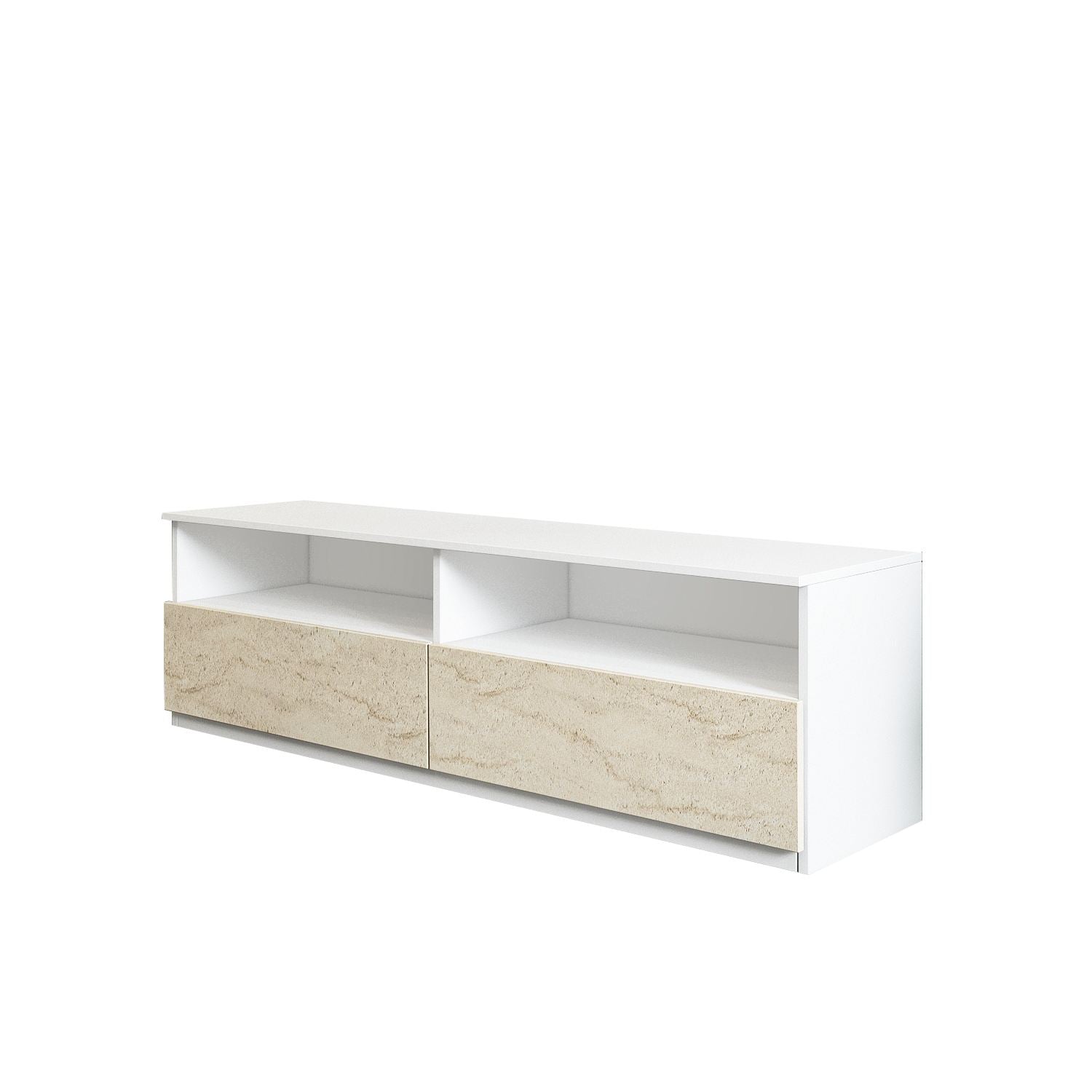 Móvel de TV – 144 cm x 49,8 cm – Branco e Travertino – MDF
