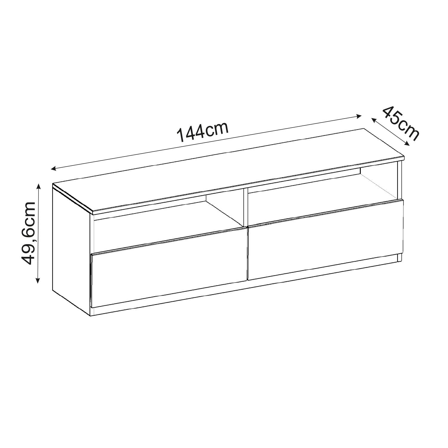 Móvel de TV – 144 cm x 49,8 cm – Branco e Travertino – MDF