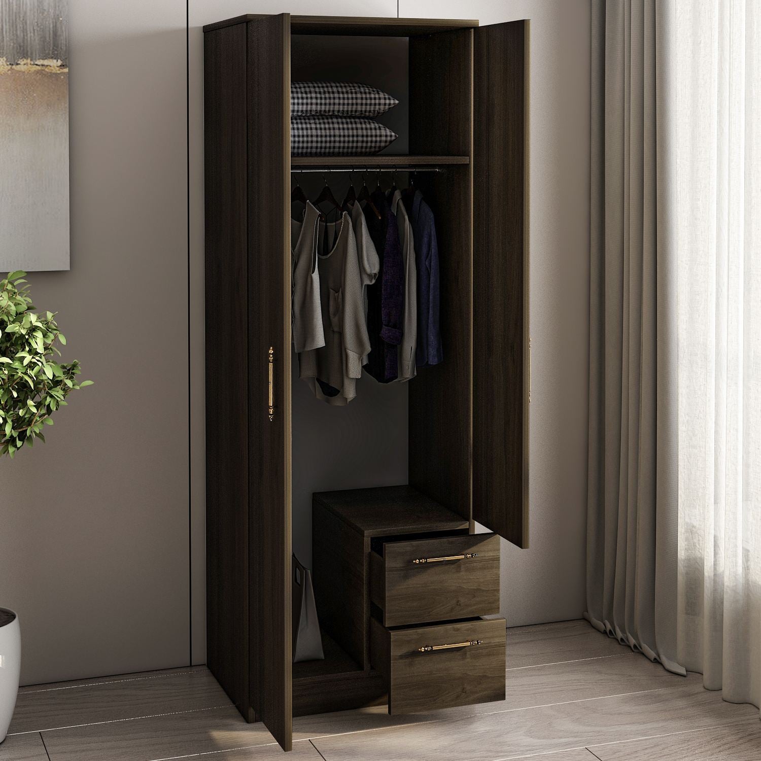 Guarda-Roupa – 60cm x 171,8cm x 45cm – Nogueira – Painel de Partículas Revestido de Melamina
