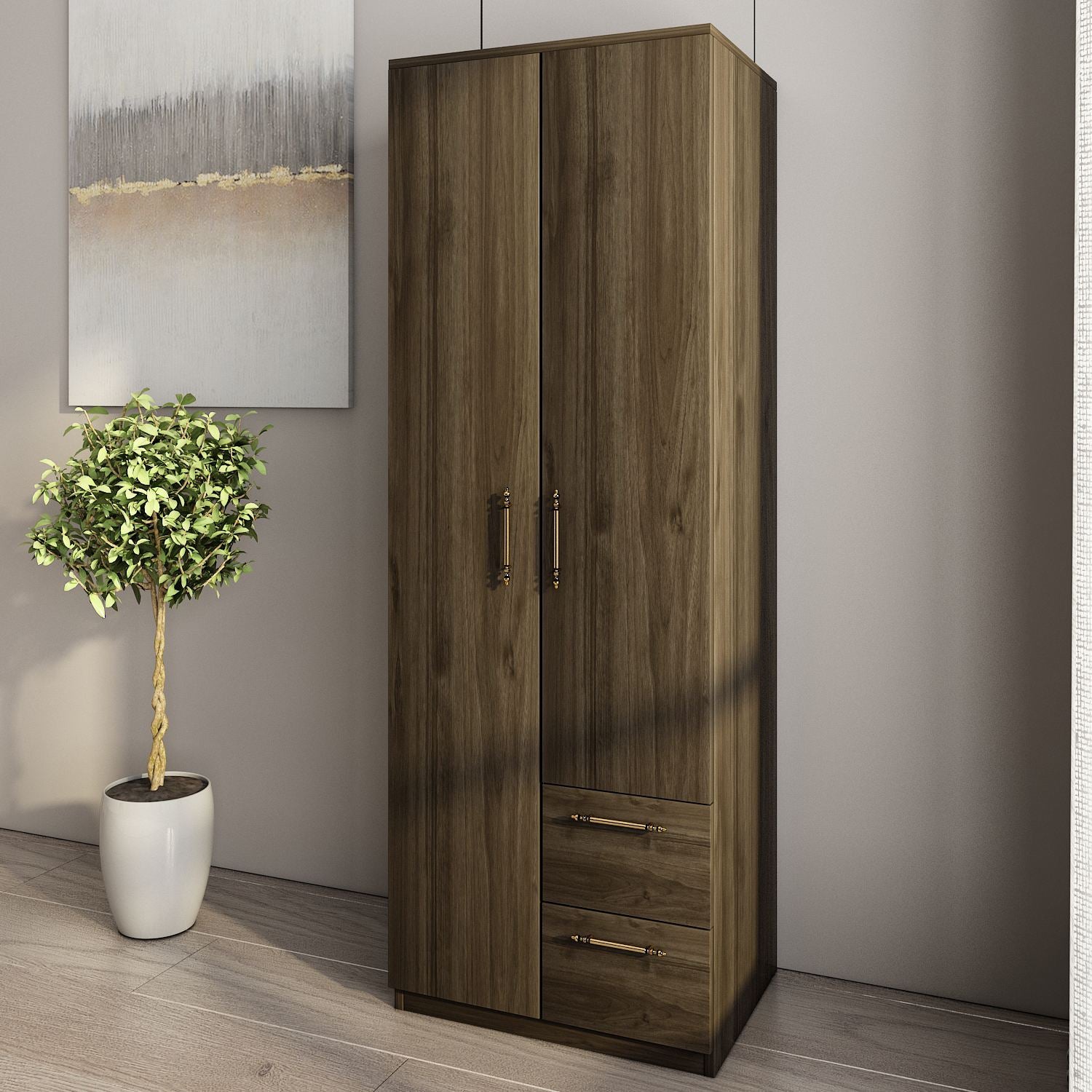Guarda-Roupa – 60cm x 171,8cm x 45cm – Nogueira – Painel de Partículas Revestido de Melamina