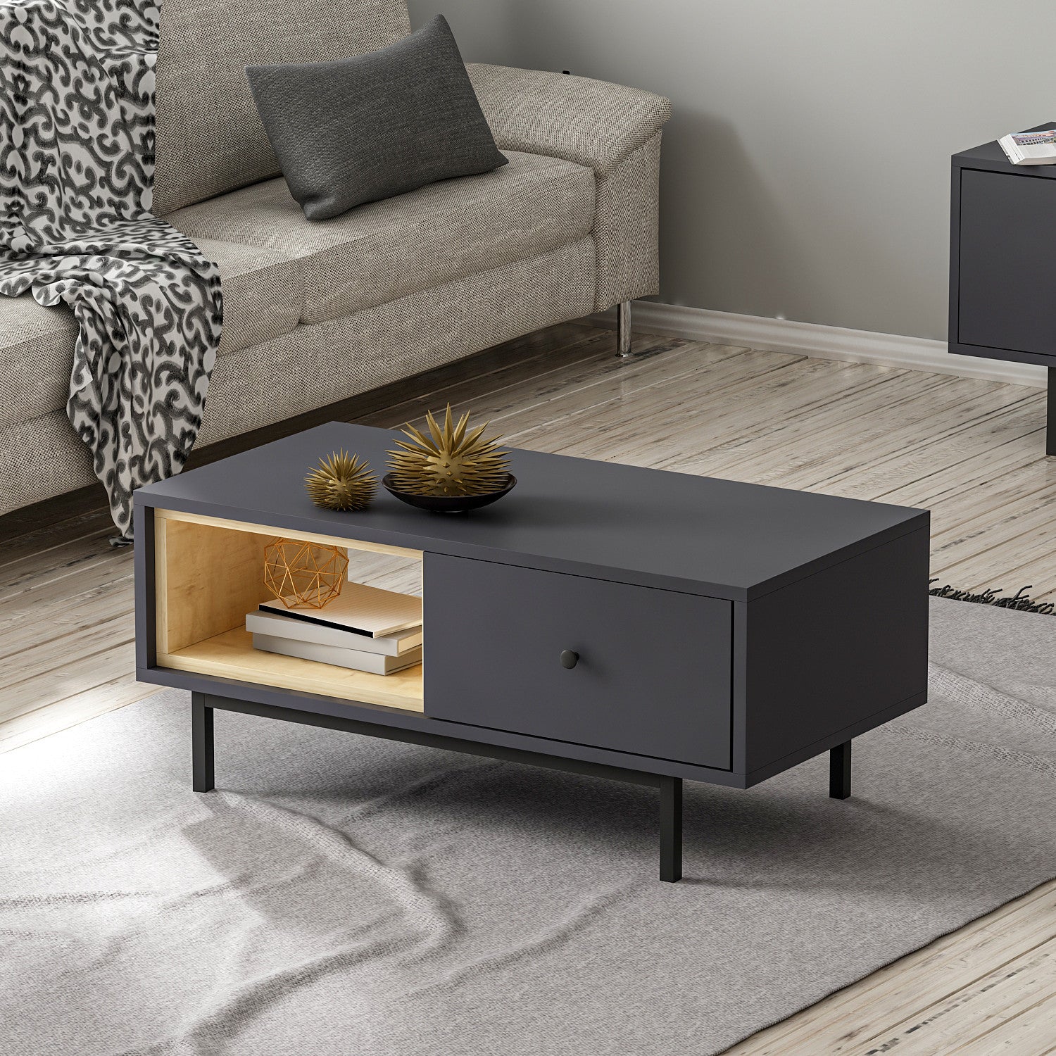 Mesa de Centro – 90cm x 40cm x 45cm – Antracite – Melamina