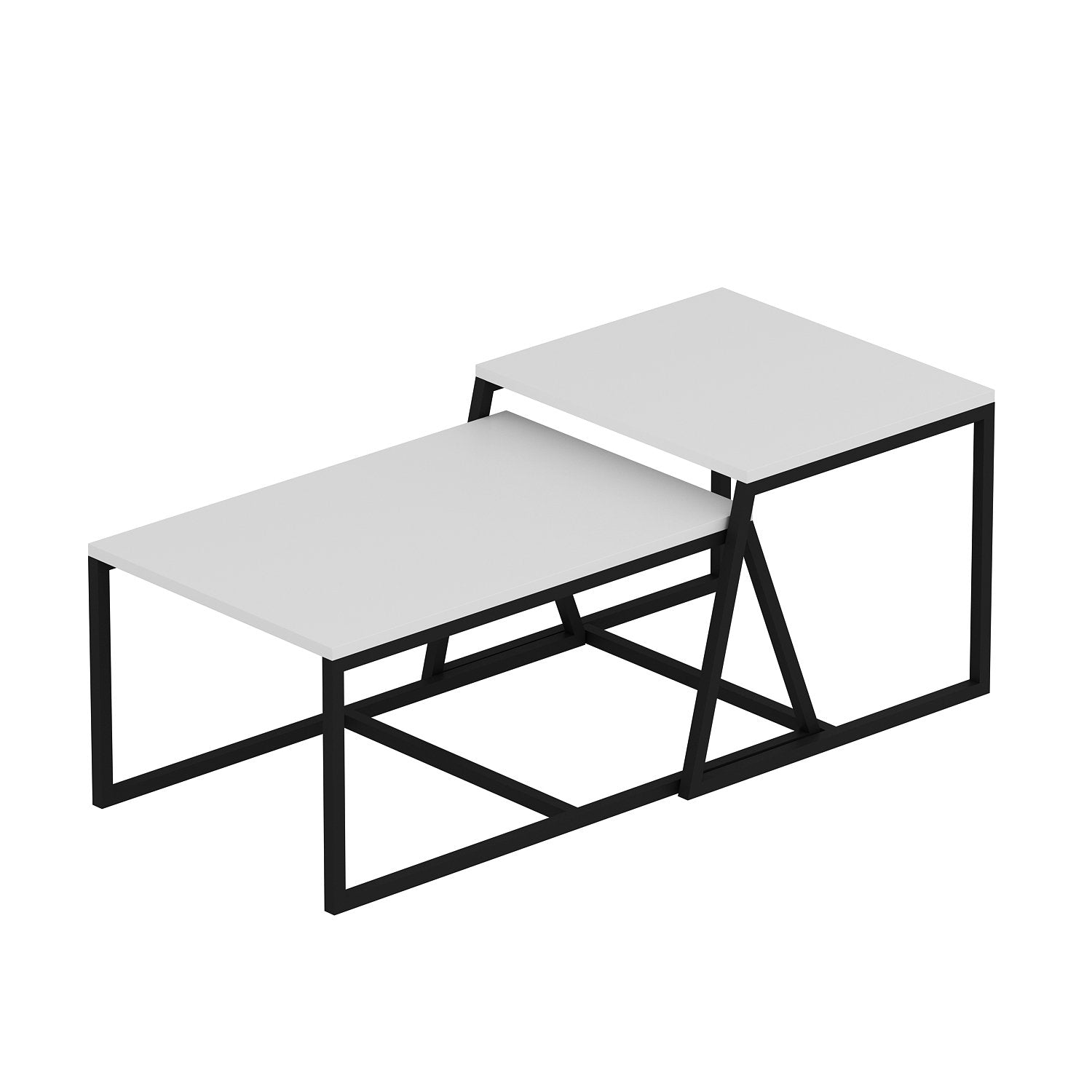 Mesa de Centro – 75 cm x 38 cm x 50 cm e 55 cm x 45 cm x 57 cm – Branco – Melamina