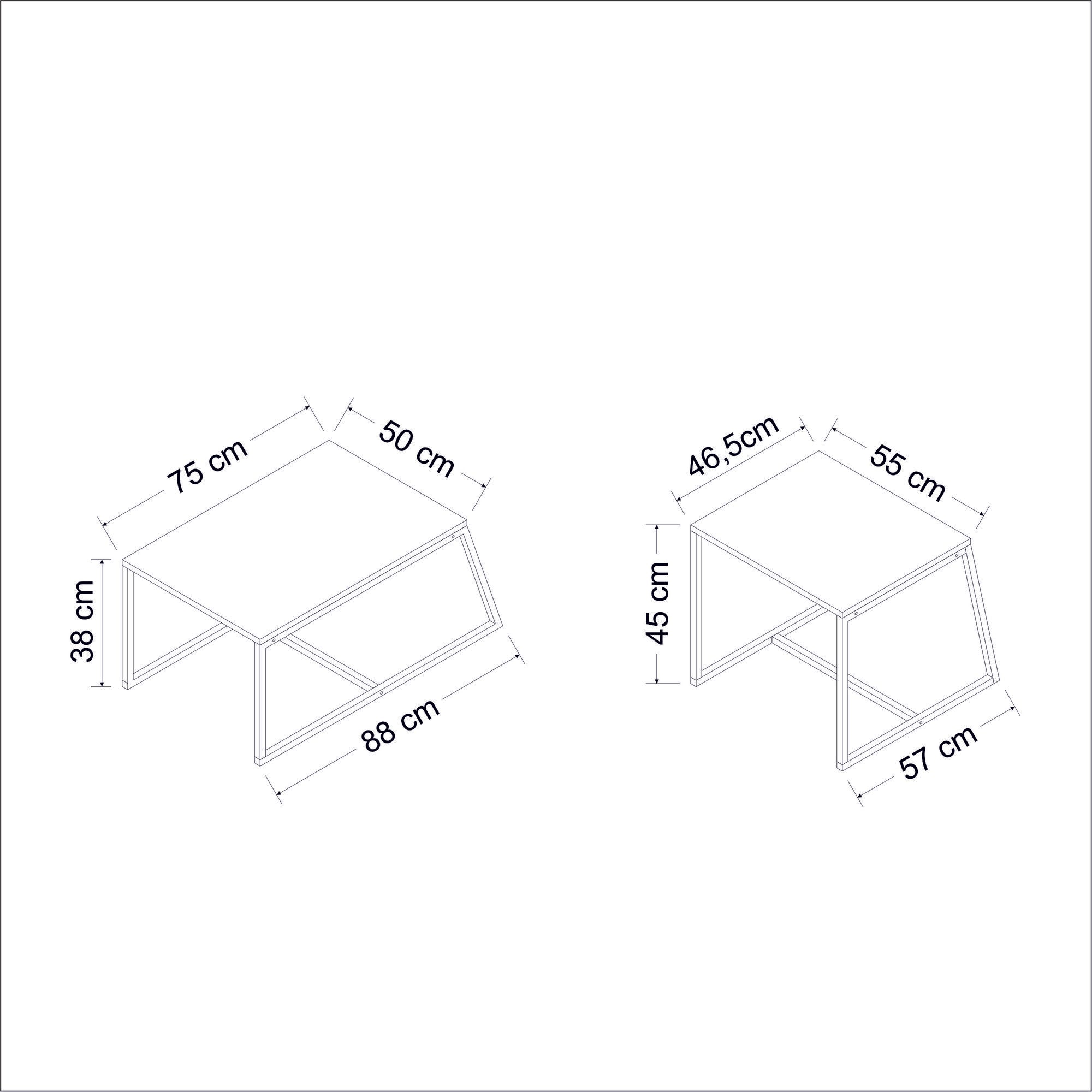 Mesa de Centro – 75 cm x 38 cm x 50 cm e 55 cm x 45 cm x 57 cm – Branco – Melamina