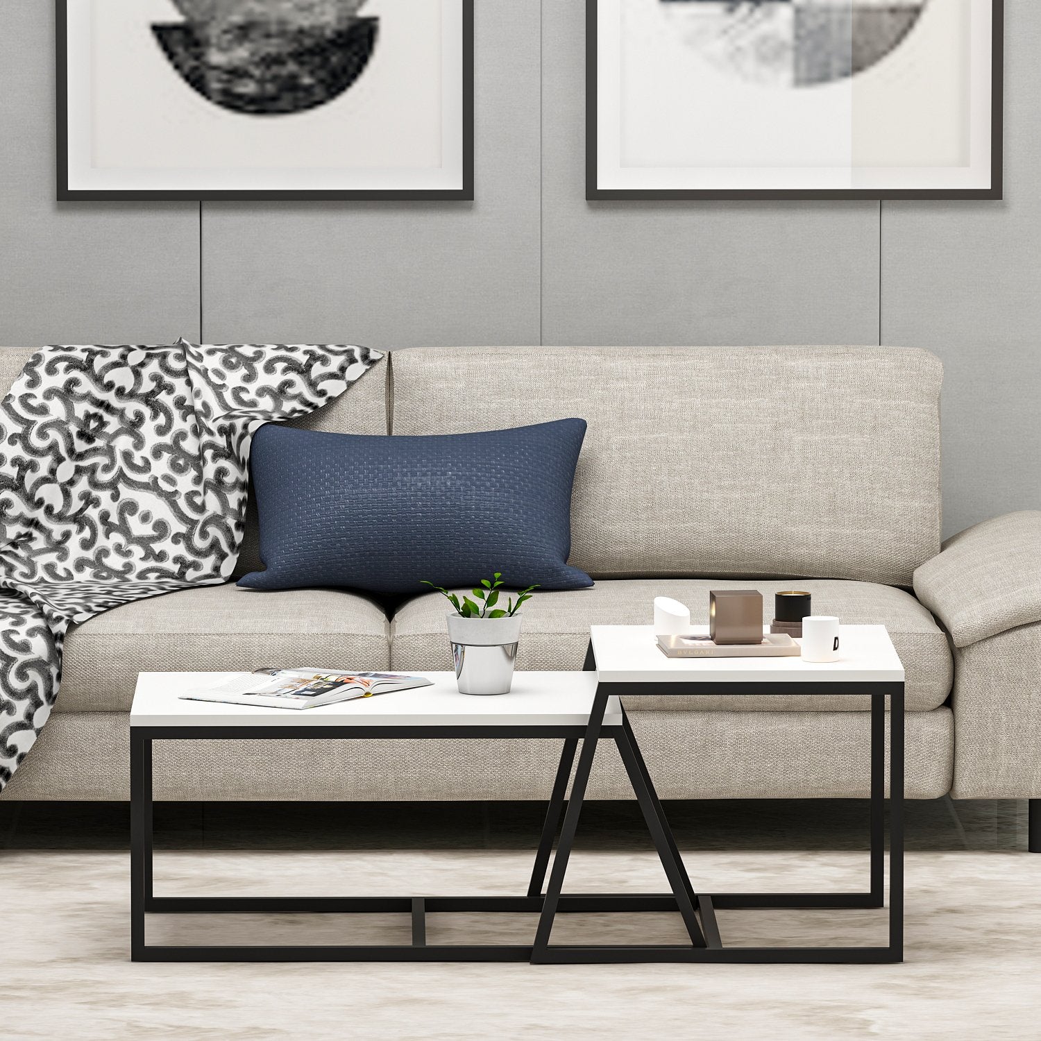 Mesa de Centro – 75 cm x 38 cm x 50 cm e 55 cm x 45 cm x 57 cm – Branco – Melamina