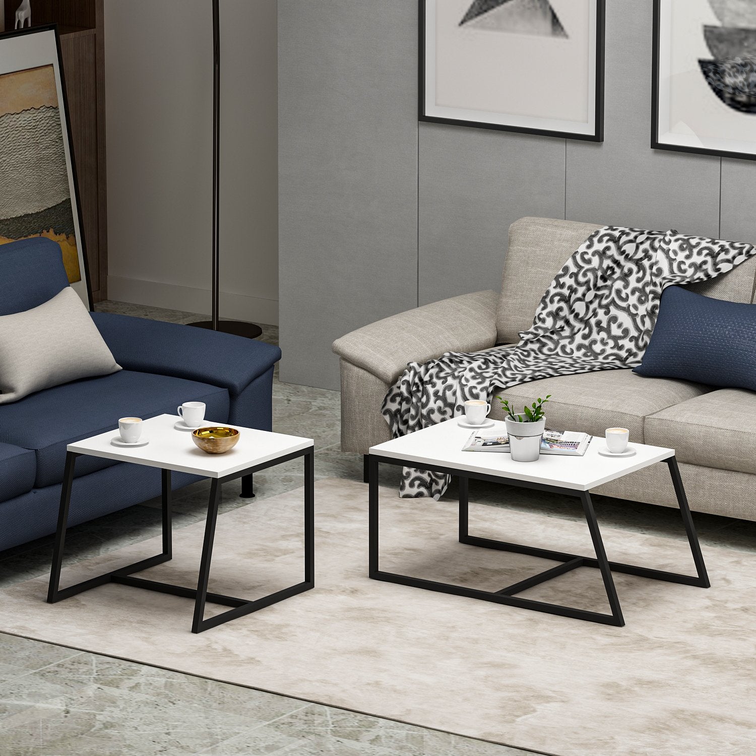 Mesa de Centro – 75 cm x 38 cm x 50 cm e 55 cm x 45 cm x 57 cm – Branco – Melamina