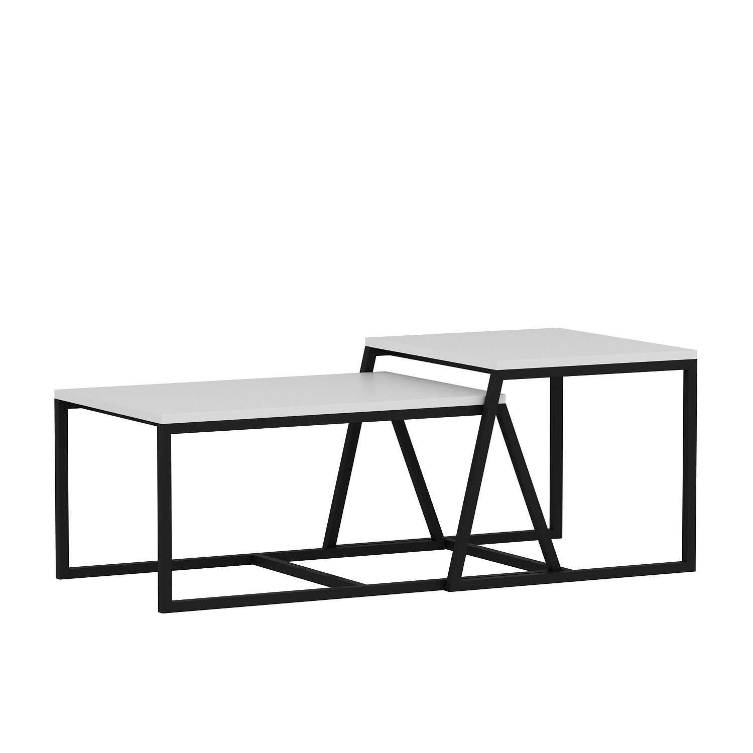 Mesa de Centro – 75 cm x 38 cm x 50 cm e 55 cm x 45 cm x 57 cm – Branco – Melamina