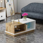Mesa de Centro Moderna – 90 x 36 x 45 cm – Branca e Carvalho – Melamina