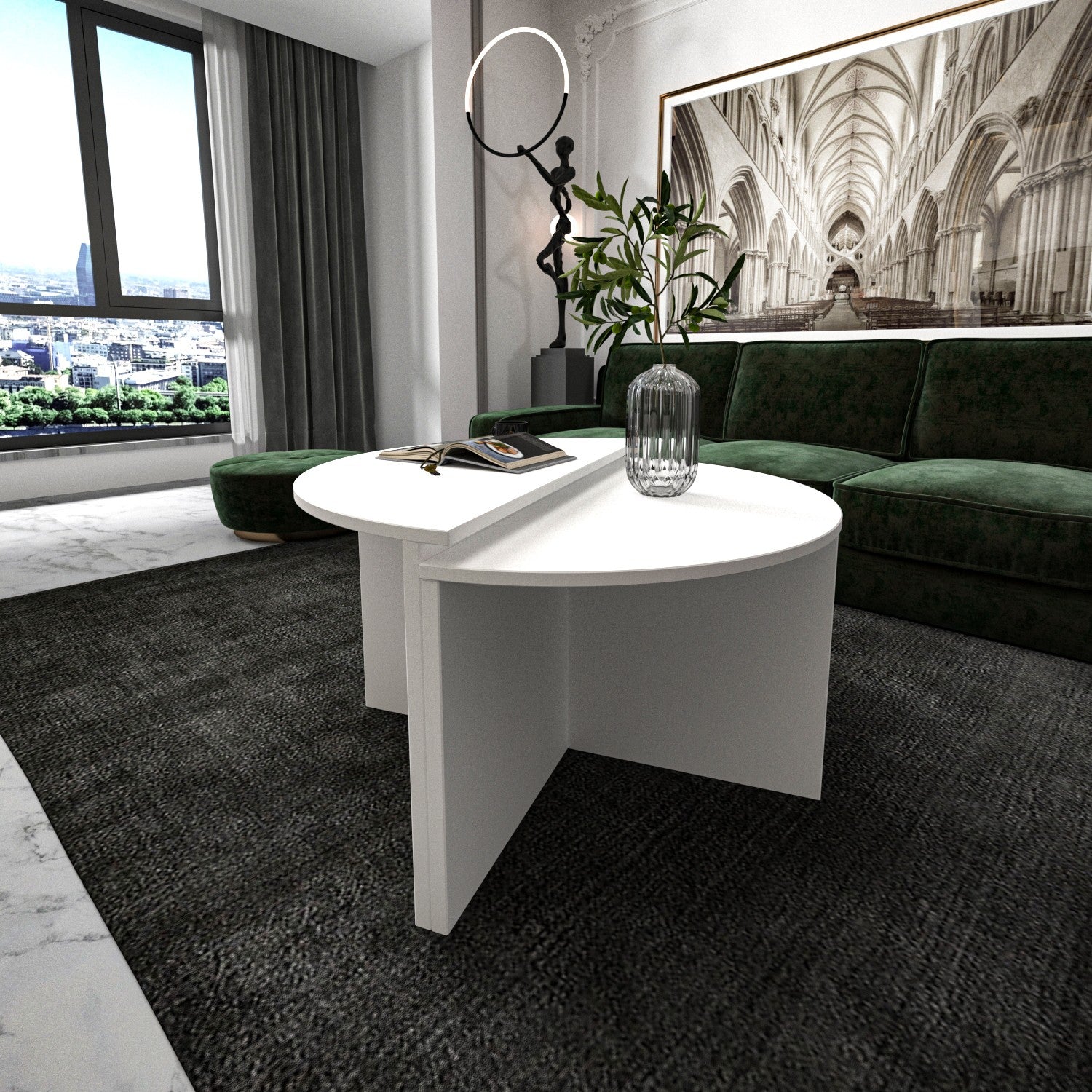 Mesa de Centro – 70cm x 51.8cm x 38cm, 70cm x 47.5cm x 35cm – Branco – Painel de Partículas