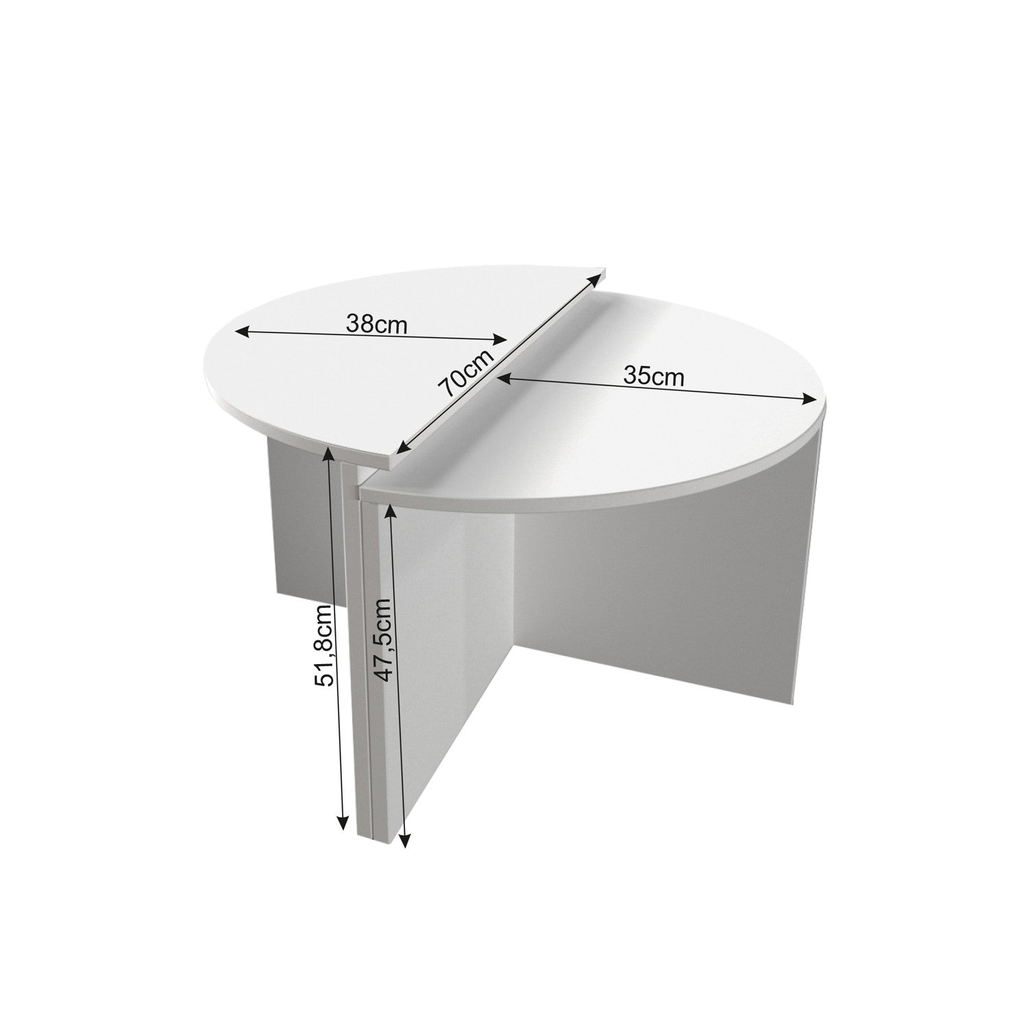 Mesa de Centro – 70cm x 51.8cm x 38cm, 70cm x 47.5cm x 35cm – Branco – Painel de Partículas