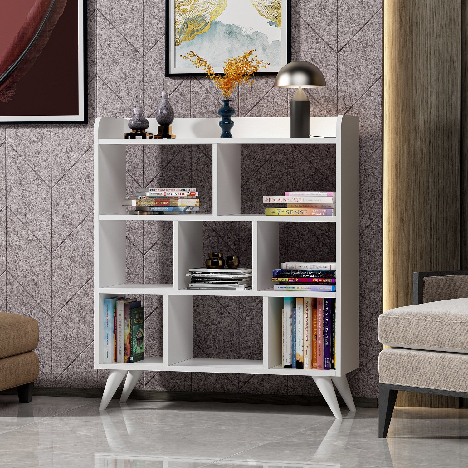 Estante de livros – 90 cm x 105 cm x 30 cm – Branco – Painel de partículas revestido a melamina