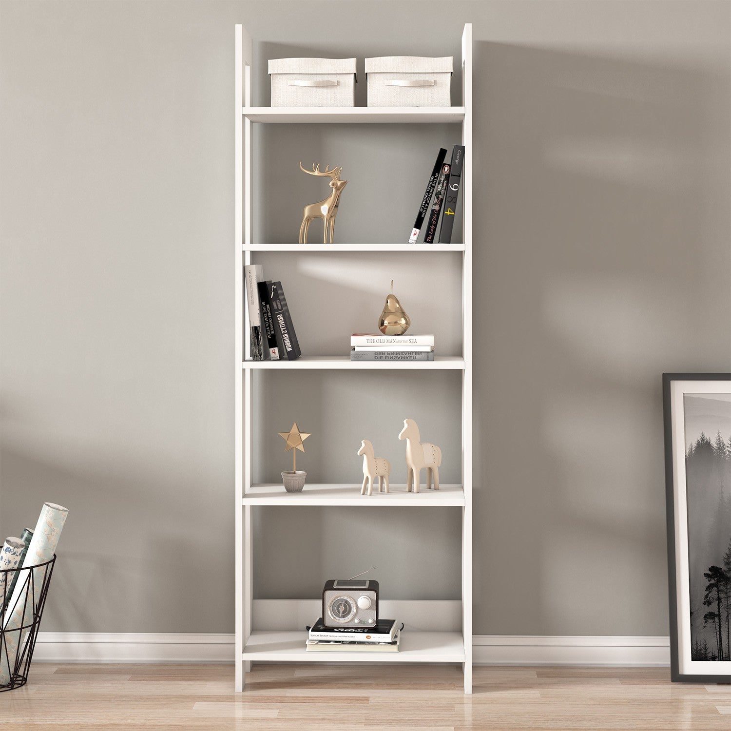 Estante de livros – 64cm x 180cm x 30cm – Branco – Painéis de partículas revestidos a melamina
