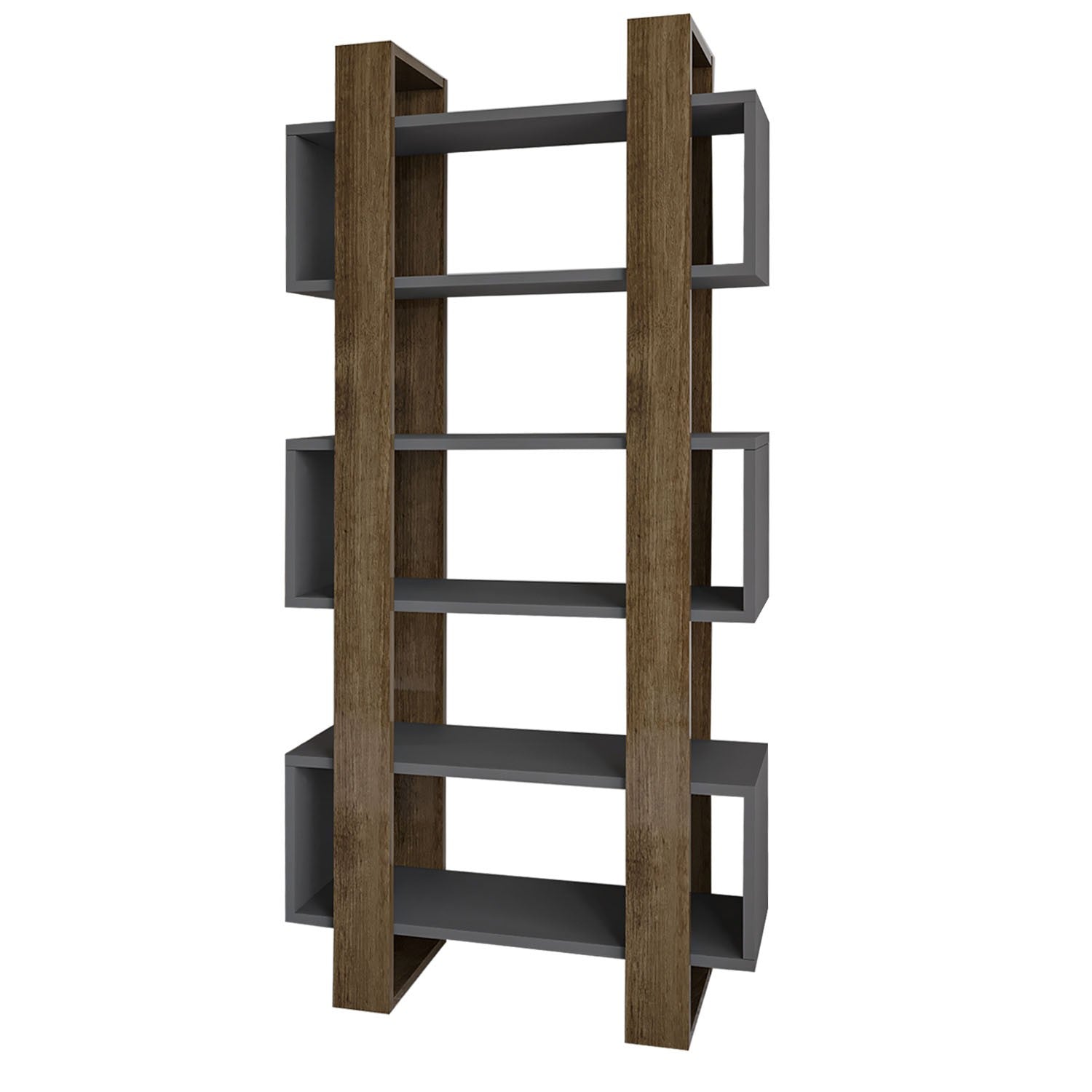 Estante de livros – 80 cm x 160 cm x 28,6 cm – Nogueira e Antracite – Painéis de partículas revestidos a melamina