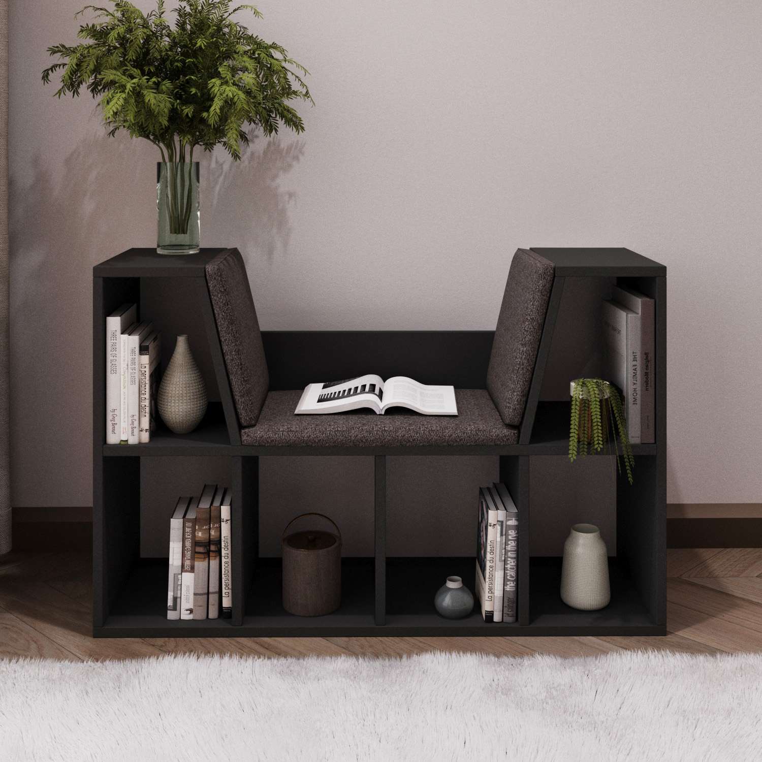 Estante de livros – 103cm x 63cm x 30cm – Antracite – Madeira Aglomerada Revestida de Melamina