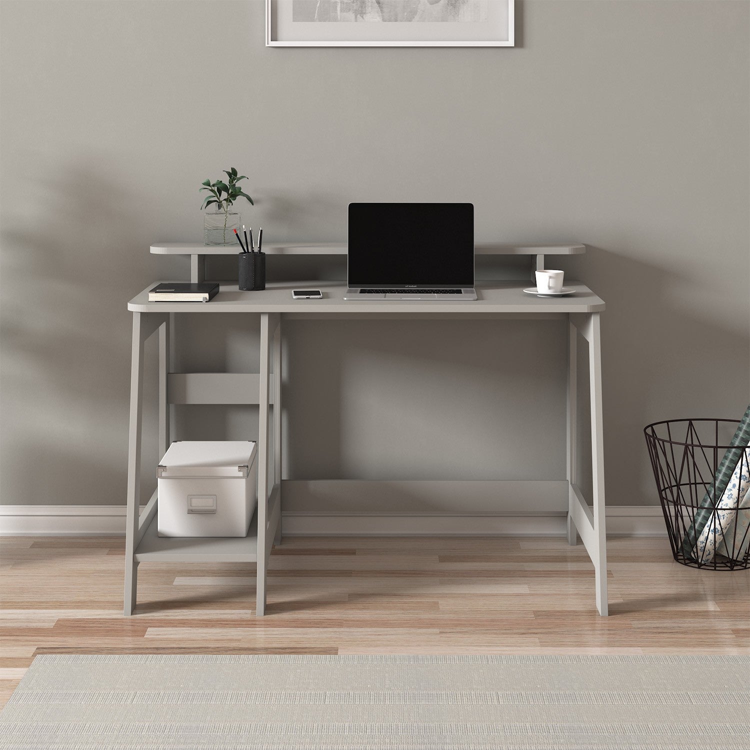Secretária de Estudo – 120cm x 73cm x 60cm – Cinza – Painéis de partículas revestidos a melamina