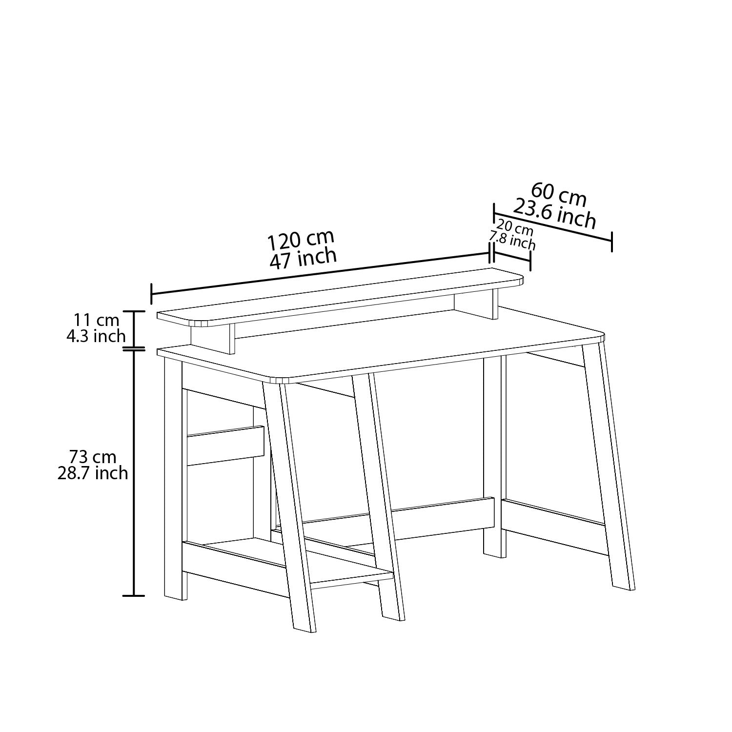 Secretária de Estudo – 120 cm x 73 cm x 60 cm – Branco e Carvalho – Melamina