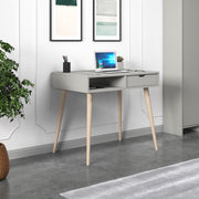 Secretária de Estudo – 90cm x 80cm x 60cm – Cinza e Madeira – Painel de Partículas com Revestimento a Melamina