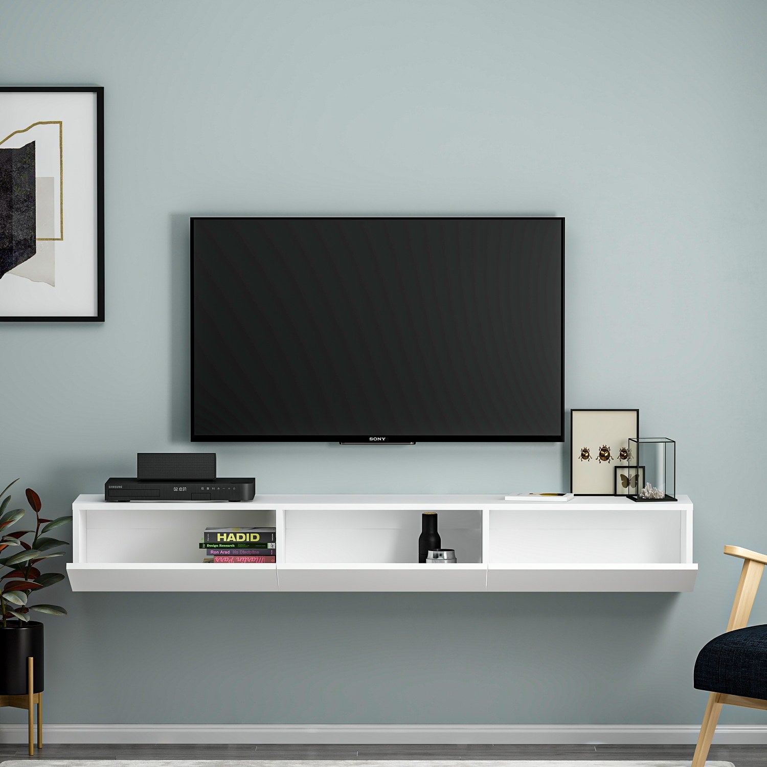 Móvel de TV – 180 cm x 26 cm x 31,4 cm – Branco – Painéis de partículas revestidos a melamina