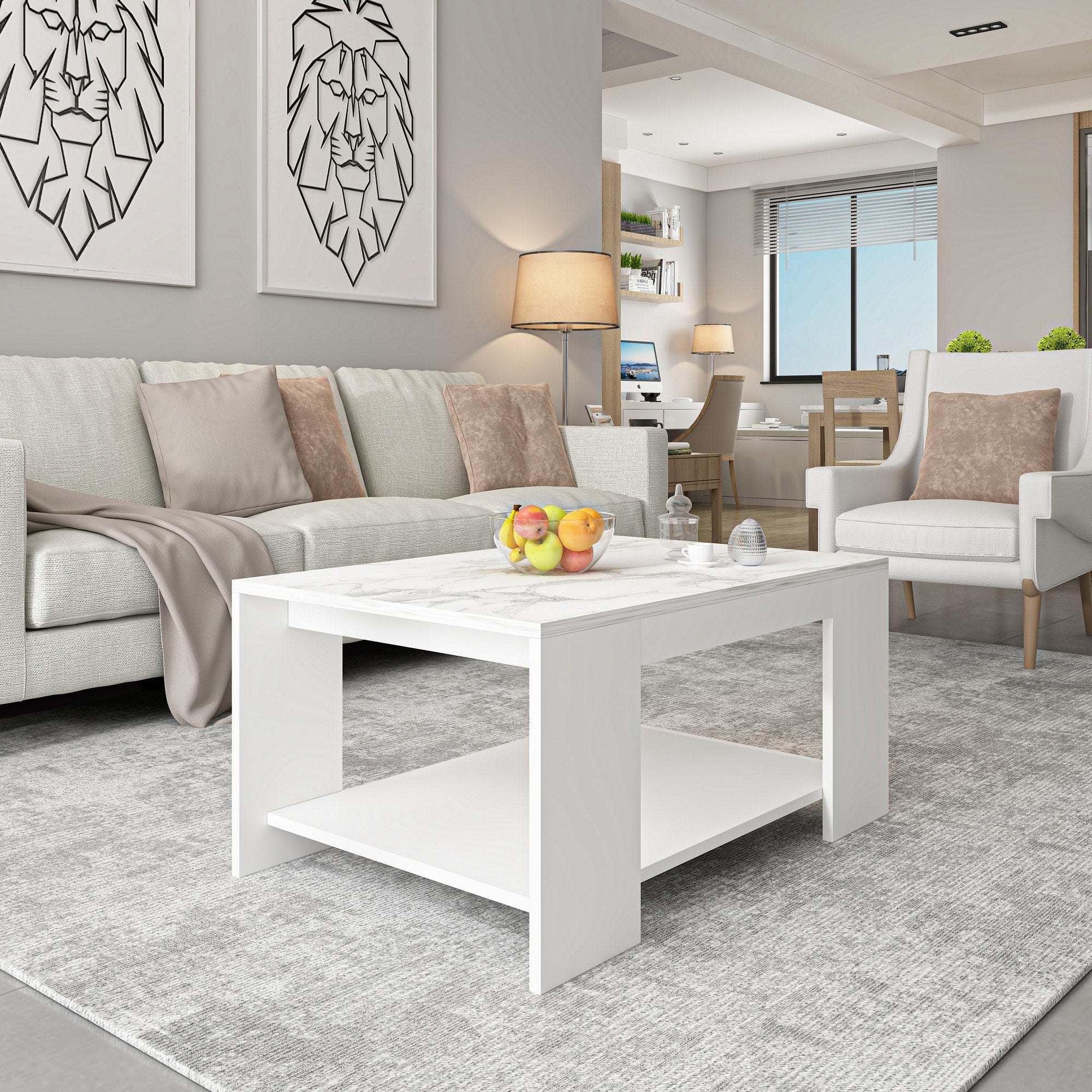 Mesa de Centro – 90 cm x 43.8 cm x 60 cm – Mármore Branco