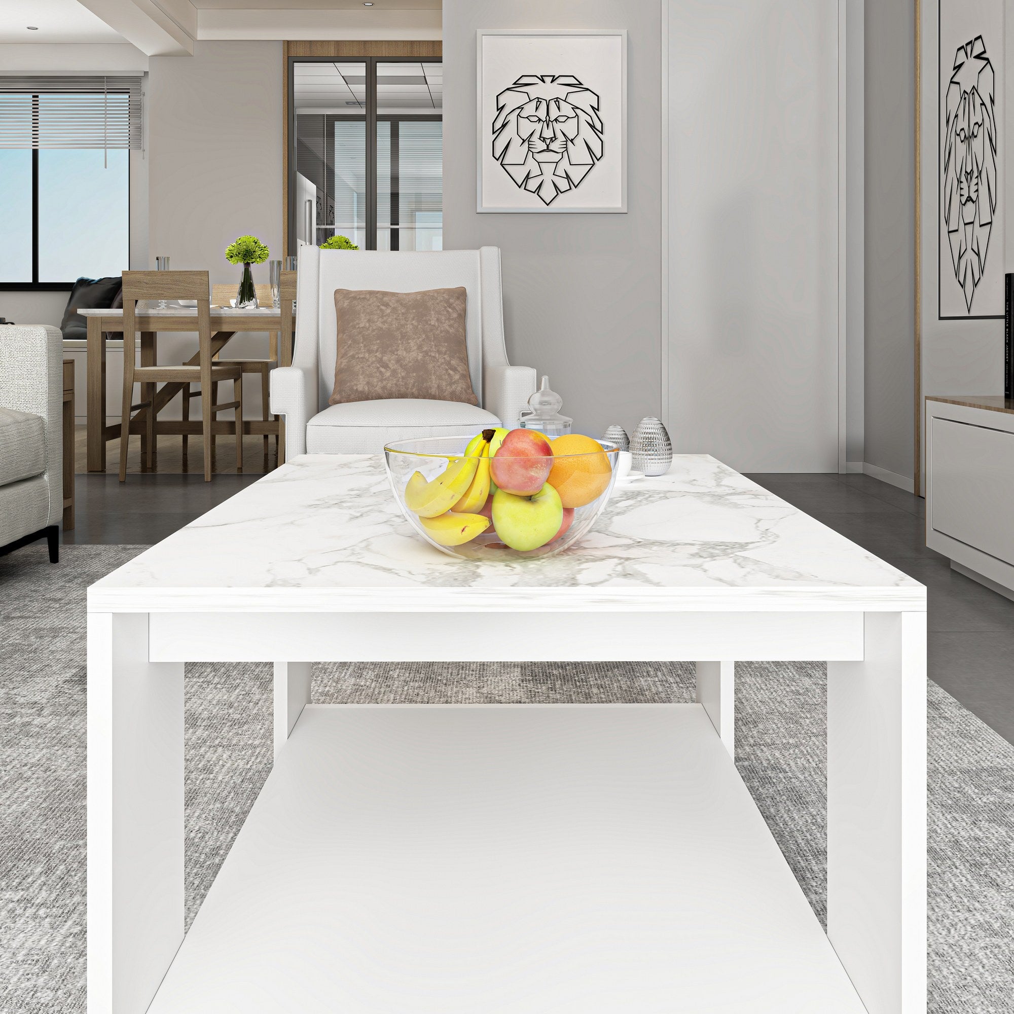 Mesa de Centro – 90 cm x 43.8 cm x 60 cm – Mármore Branco