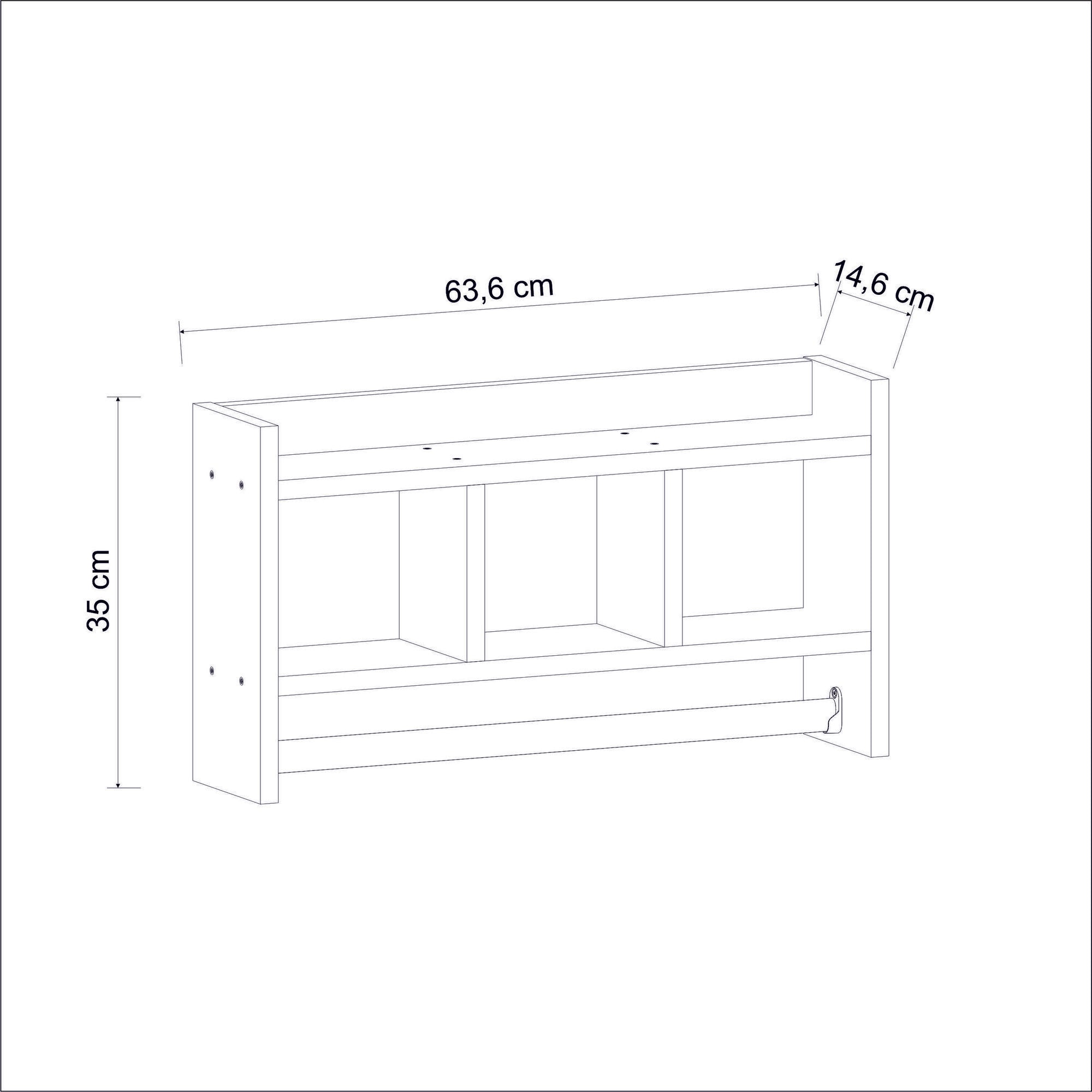 Prateleira de parede – 63,6 cm x 35 cm x 14,6 cm – Cor safira – Painel de partículas revestido a melamina