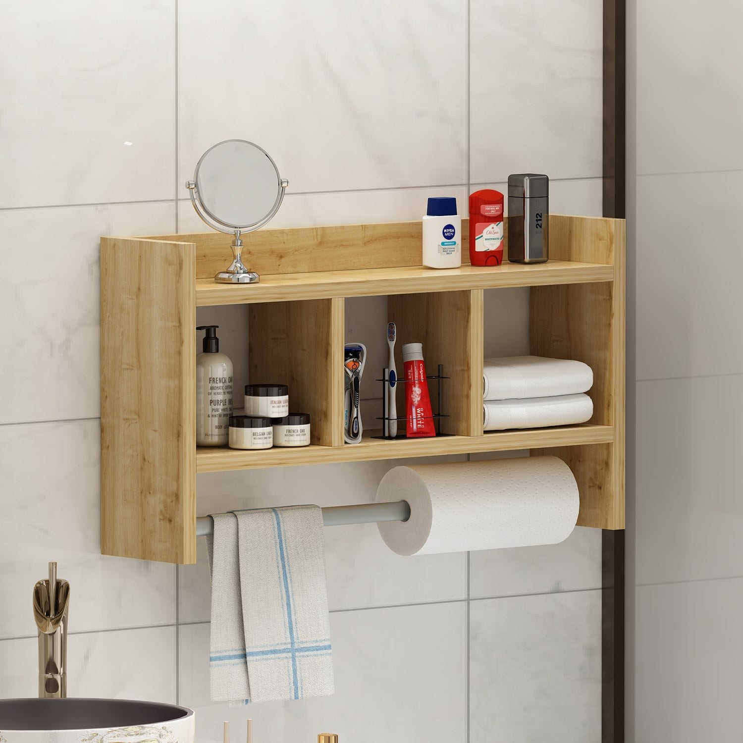 Prateleira de parede – 63,6 cm x 35 cm x 14,6 cm – Cor safira – Painel de partículas revestido a melamina