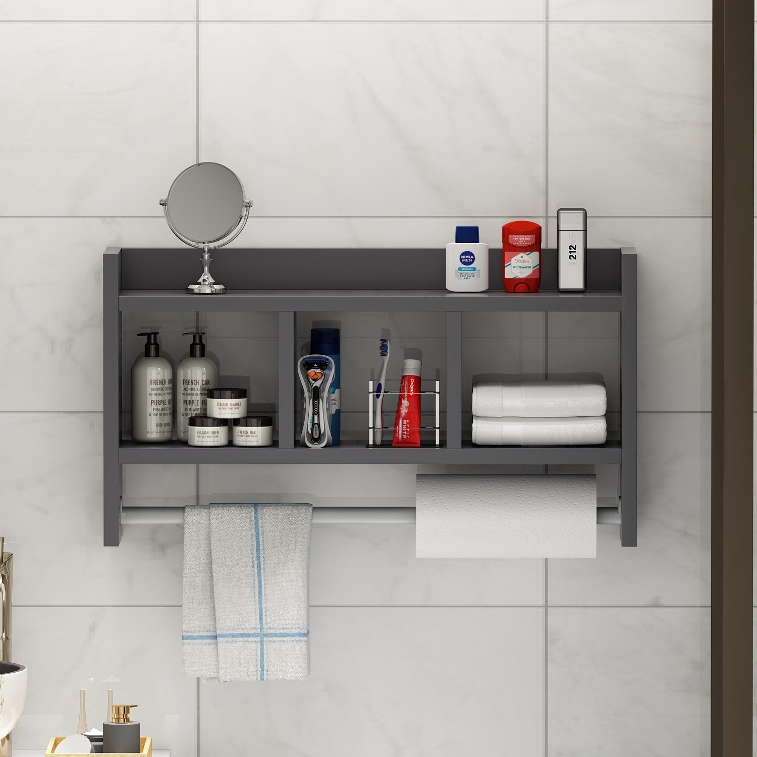 Prateleira de parede – 63,6 cm x 35 cm x 14,6 cm – Antracite – Painel de partículas revestido a melamina
