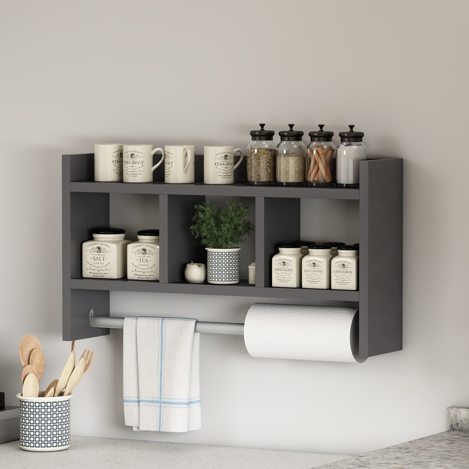 Prateleira de parede – 63,6 cm x 35 cm x 14,6 cm – Antracite – Painel de partículas revestido a melamina