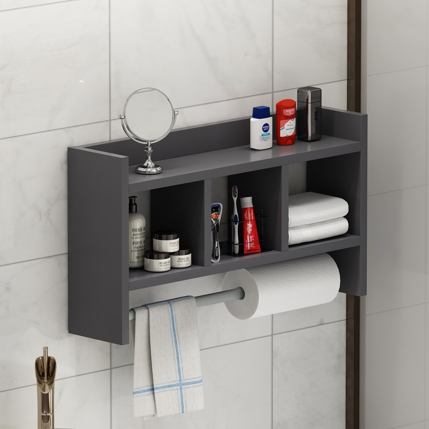 Prateleira de parede – 63,6 cm x 35 cm x 14,6 cm – Antracite – Painel de partículas revestido a melamina