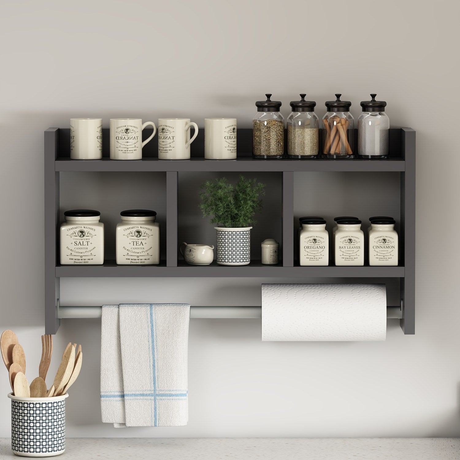 Prateleira de parede – 63,6 cm x 35 cm x 14,6 cm – Antracite – Painel de partículas revestido a melamina