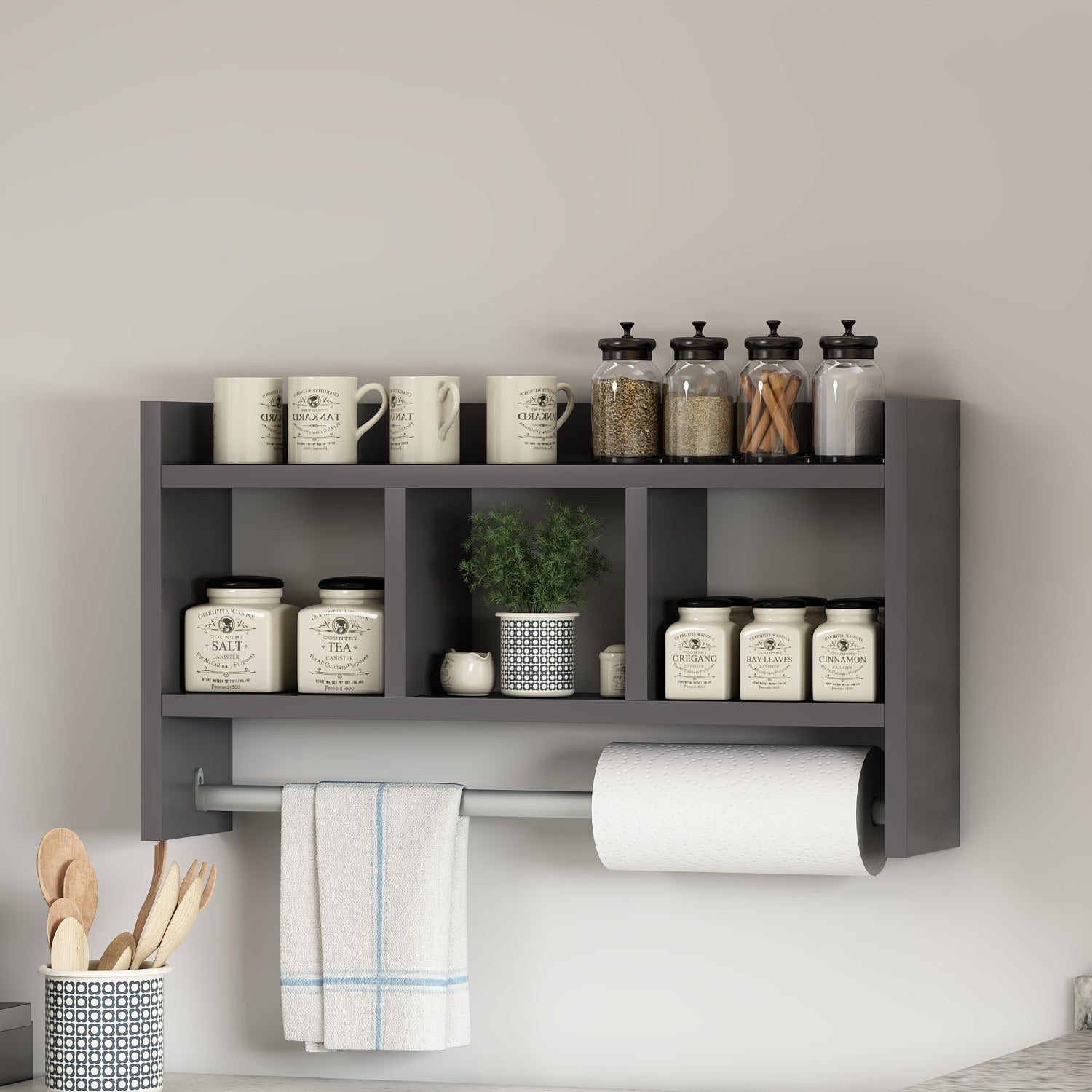 Prateleira de parede – 63,6 cm x 35 cm x 14,6 cm – Antracite – Painel de partículas revestido a melamina