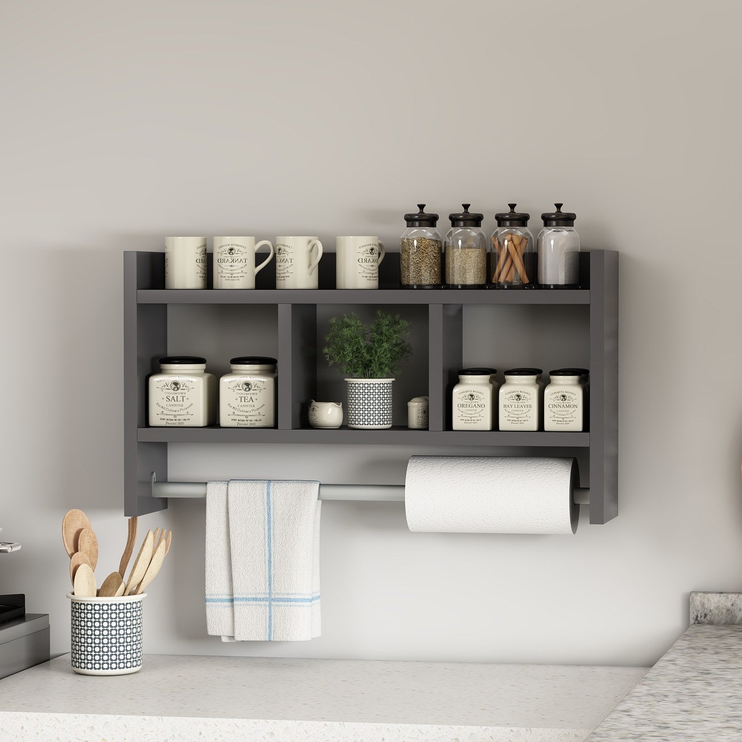 Prateleira de parede – 63,6 cm x 35 cm x 14,6 cm – Antracite – Painel de partículas revestido a melamina