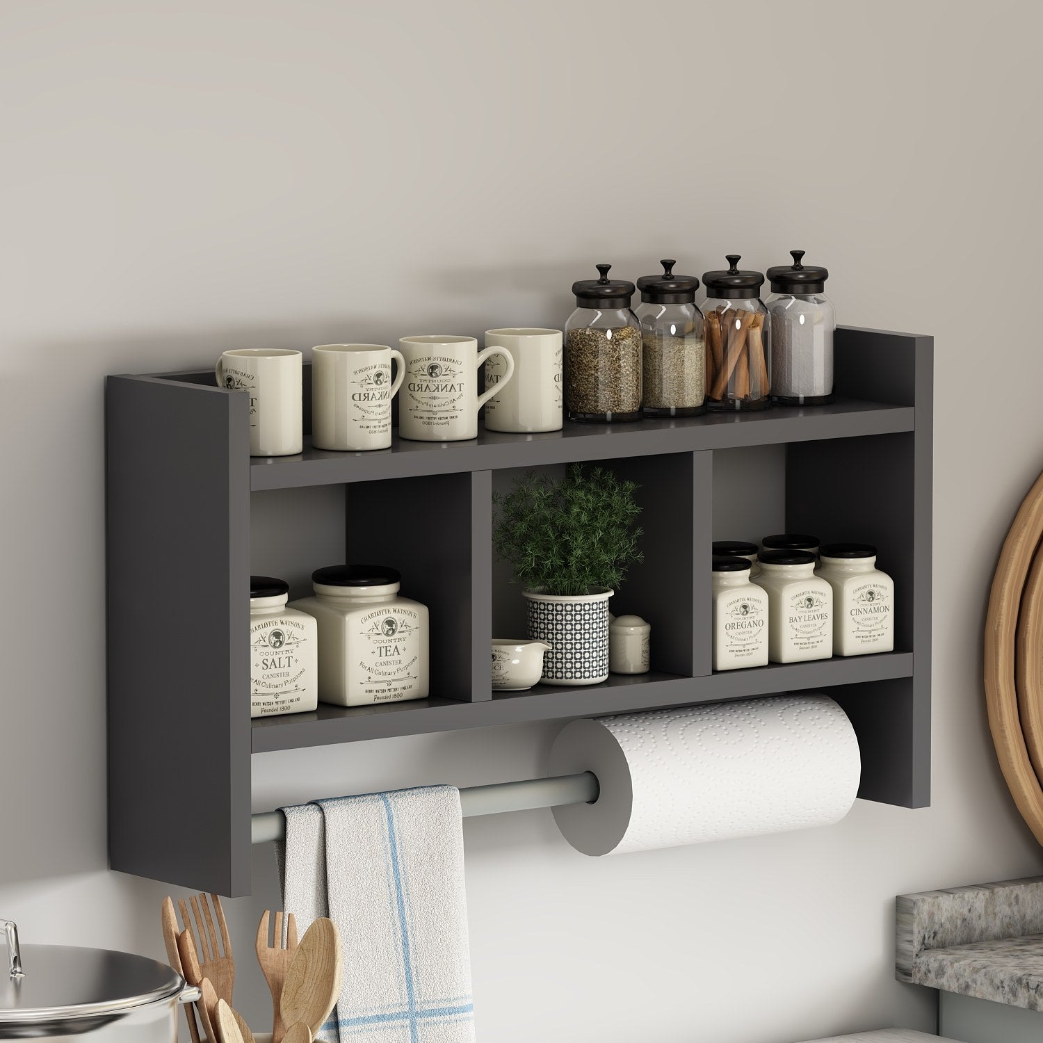 Prateleira de parede – 63,6 cm x 35 cm x 14,6 cm – Antracite – Painel de partículas revestido a melamina