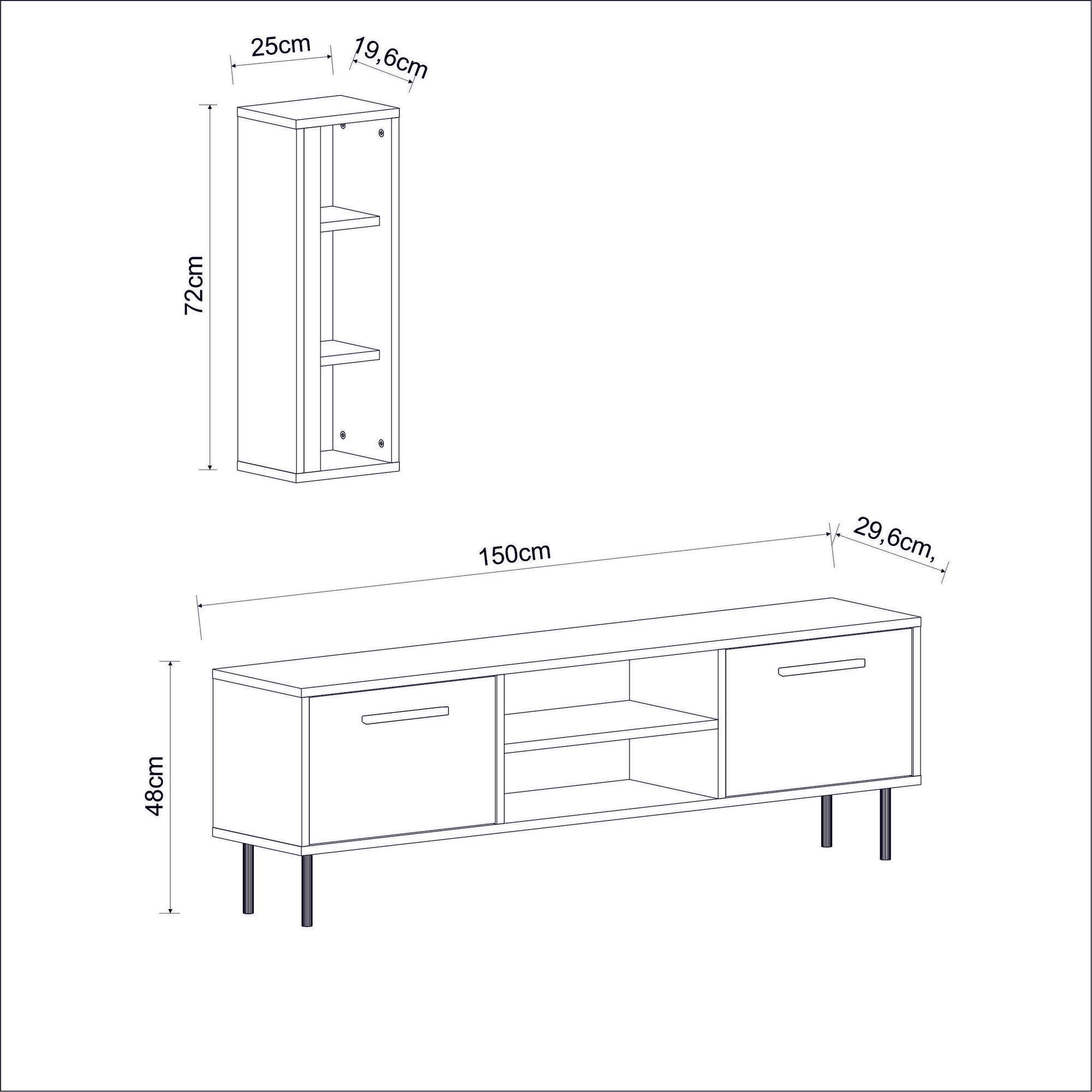 Móvel de TV – 150 cm x 48 cm x 29,6 cm – nogueira – melamina