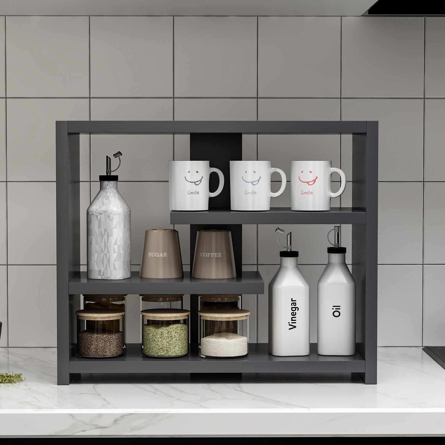 Prateleira de parede – 48,6x40x21,4 cm – Antracite – Painel de partículas revestido a melamina