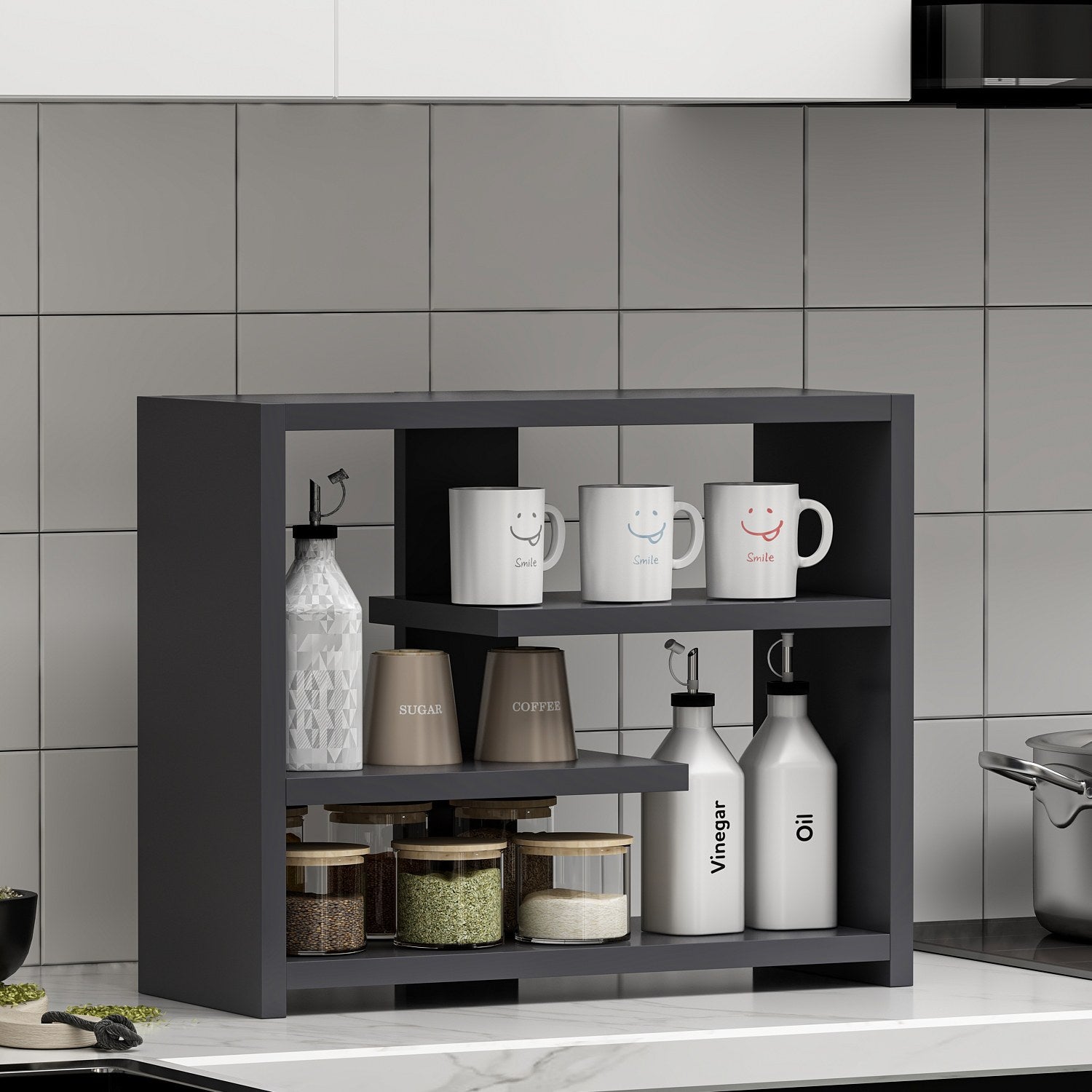 Prateleira de parede – 48,6x40x21,4 cm – Antracite – Painel de partículas revestido a melamina