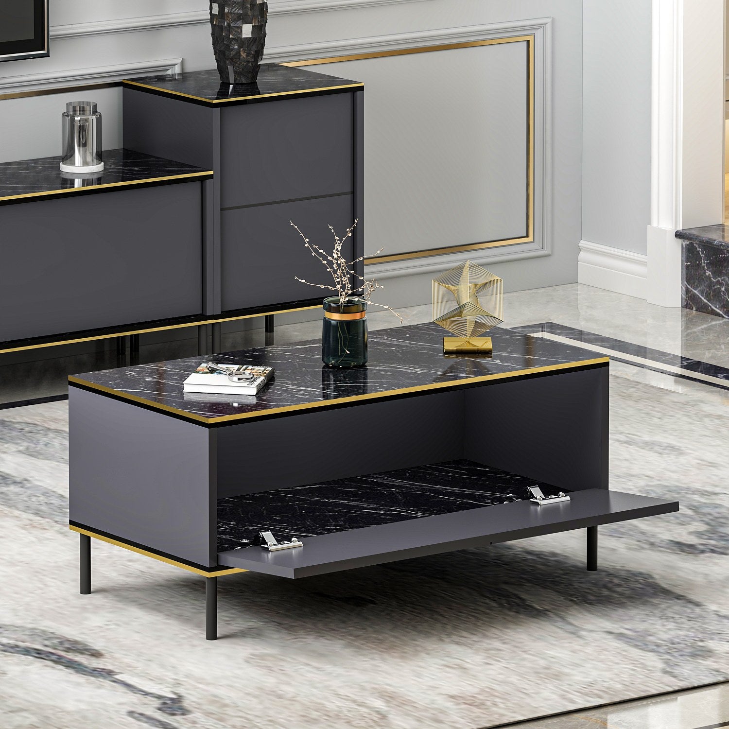 Mesa de Centro – 90 x 40 x 45 cm – Antracite – Painel de Partículas revestido a Melamina