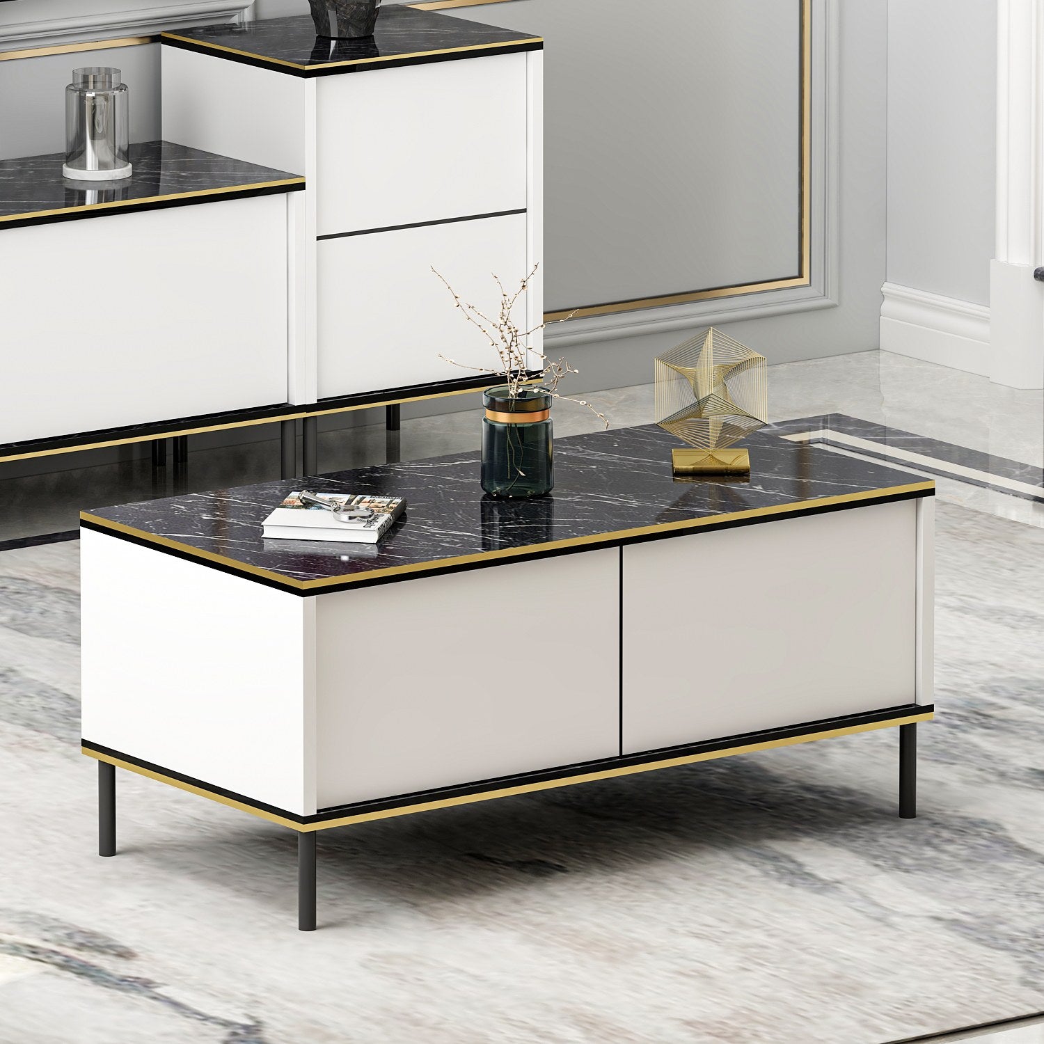 Mesa de Centro – 90 cm x 40 cm x 45 cm – Branco – Painel de partículas revestido a melamina