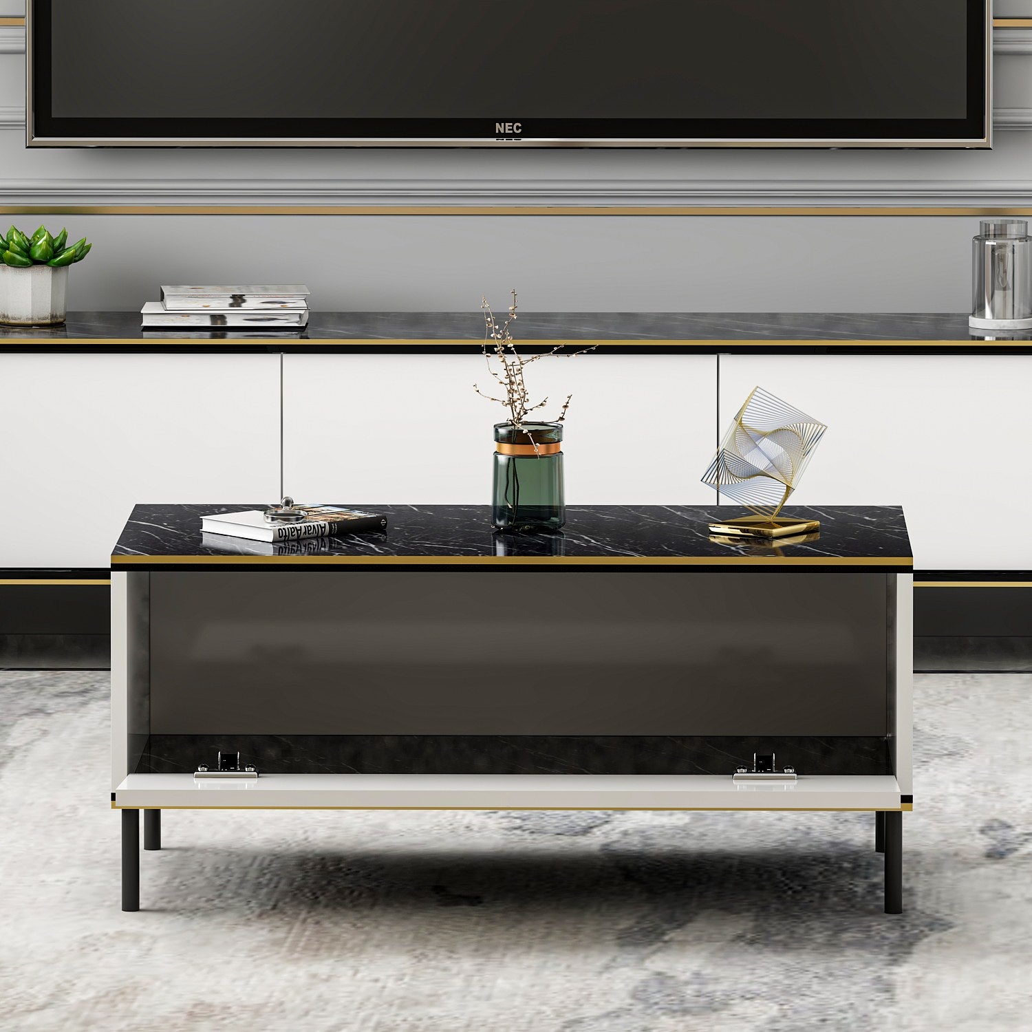 Mesa de Centro – 90 cm x 40 cm x 45 cm – Branco – Painel de partículas revestido a melamina