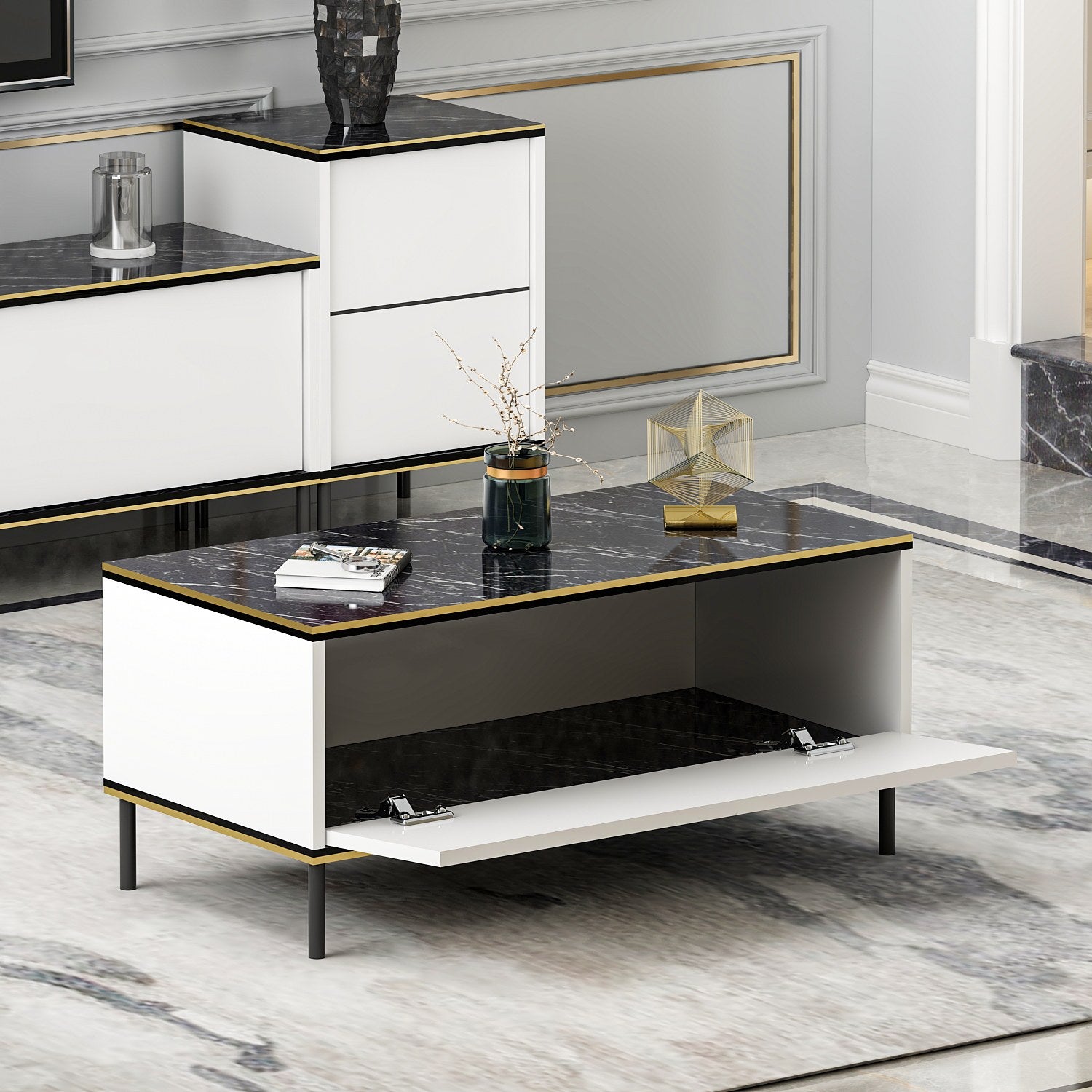 Mesa de Centro – 90 cm x 40 cm x 45 cm – Branco – Painel de partículas revestido a melamina