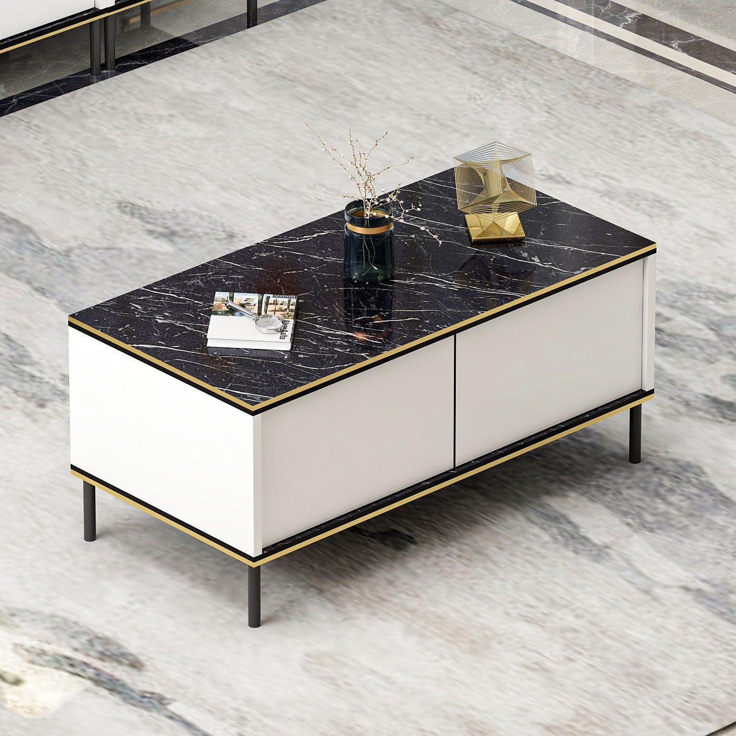 Mesa de Centro – 90 cm x 40 cm x 45 cm – Branco – Painel de partículas revestido a melamina