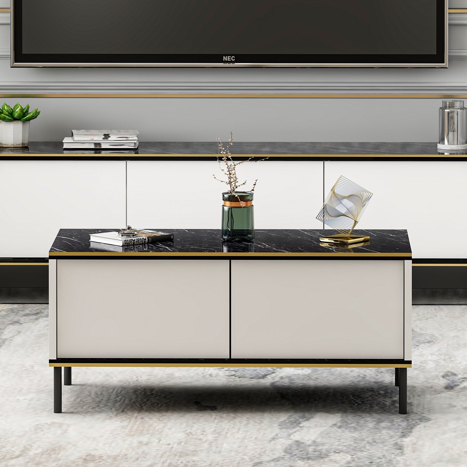 Mesa de Centro – 90 cm x 40 cm x 45 cm – Branco – Painel de partículas revestido a melamina