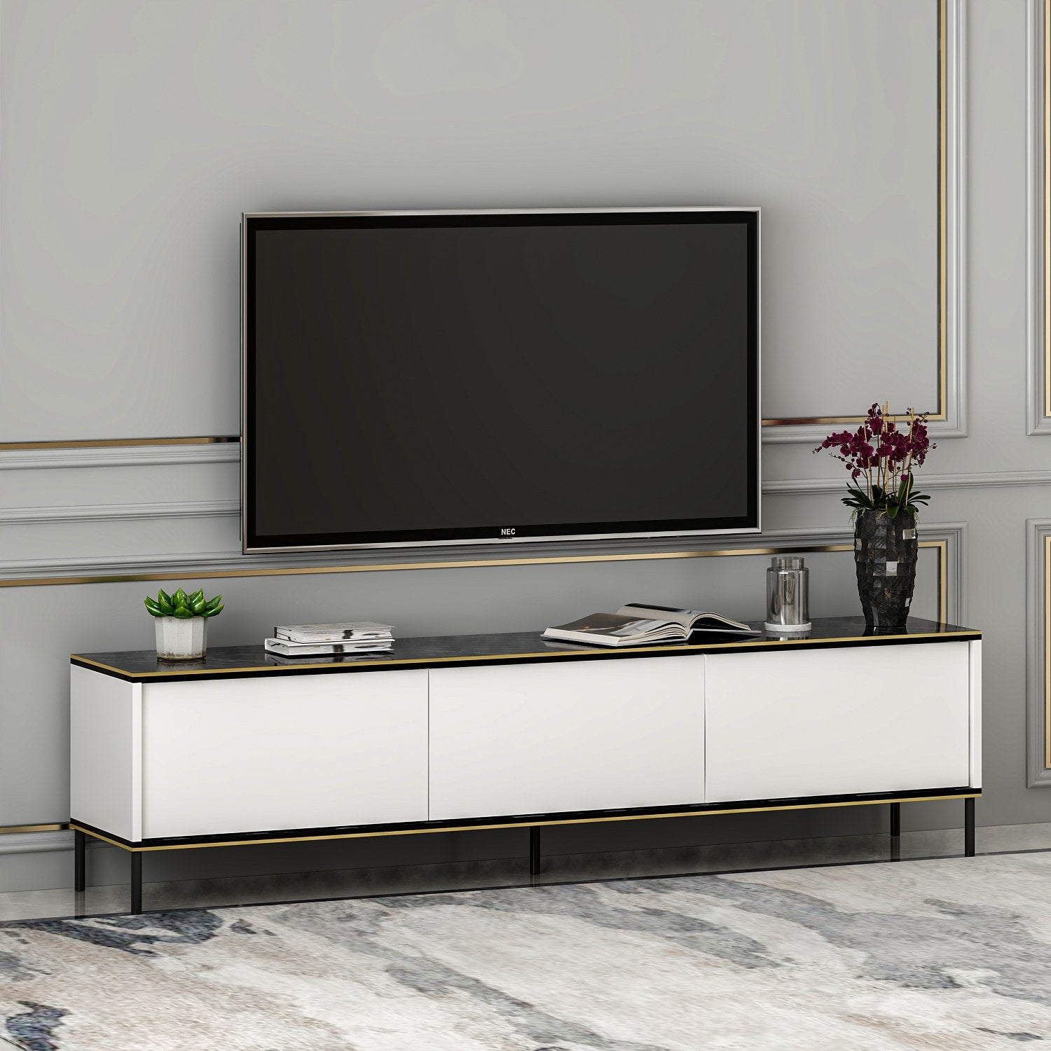 Móvel de TV – 180cm x 45.2cm x 35cm – Branco – Painel de partículas revestido a melamina