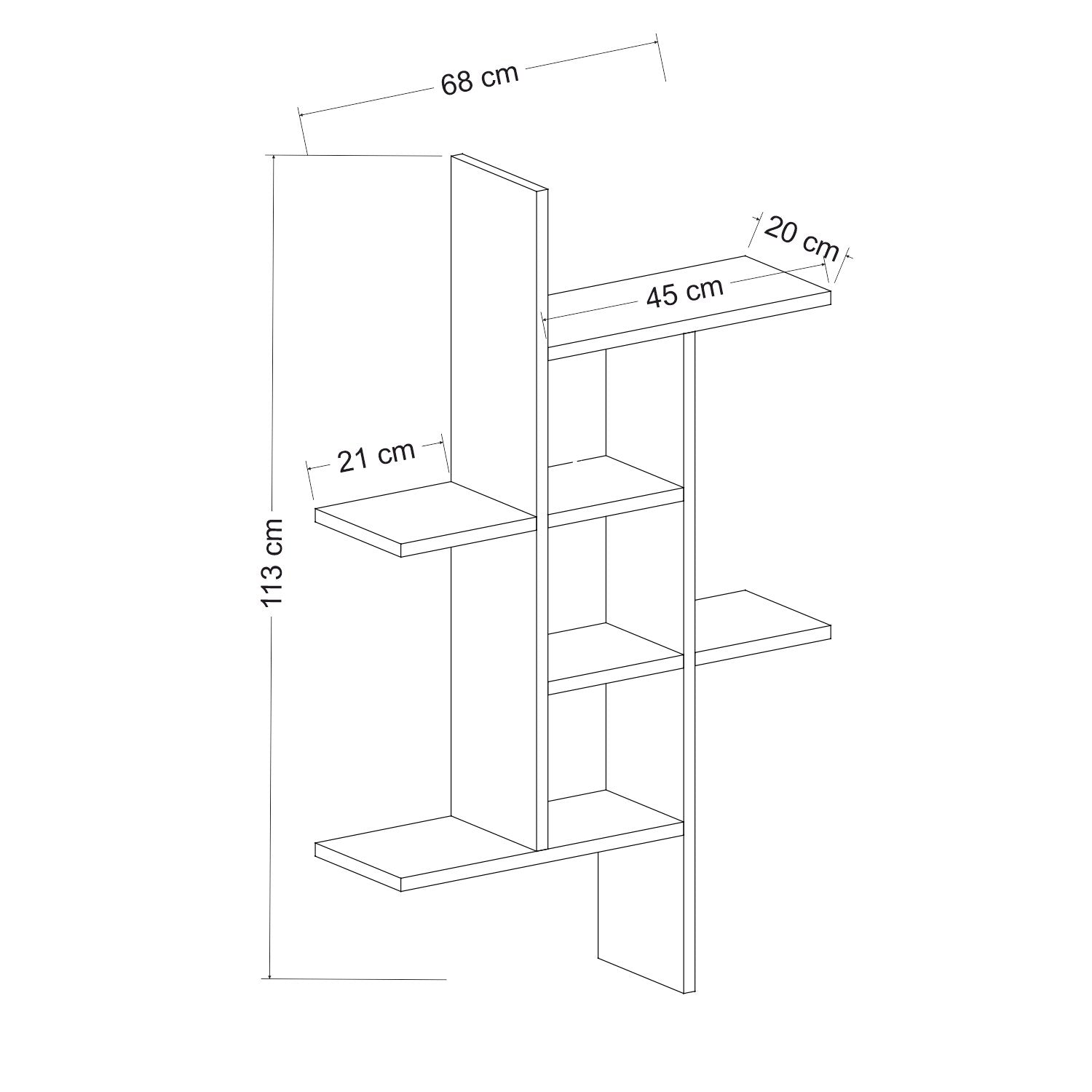Prateleira de parede – 68 cm x 113 cm x 20 cm – Branco – Painel de partículas revestido a melamina